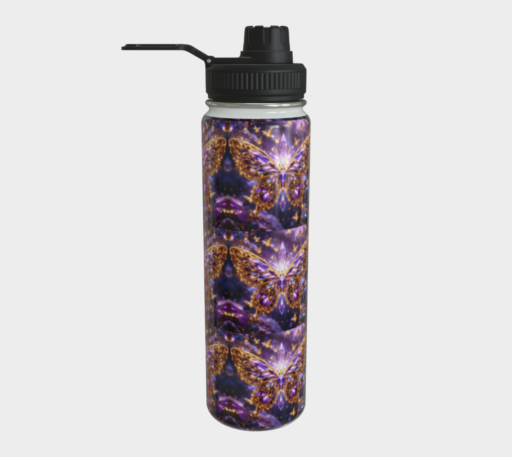 Crystal Purple Butterflies 24 oz Stainless Steel Water Bottle