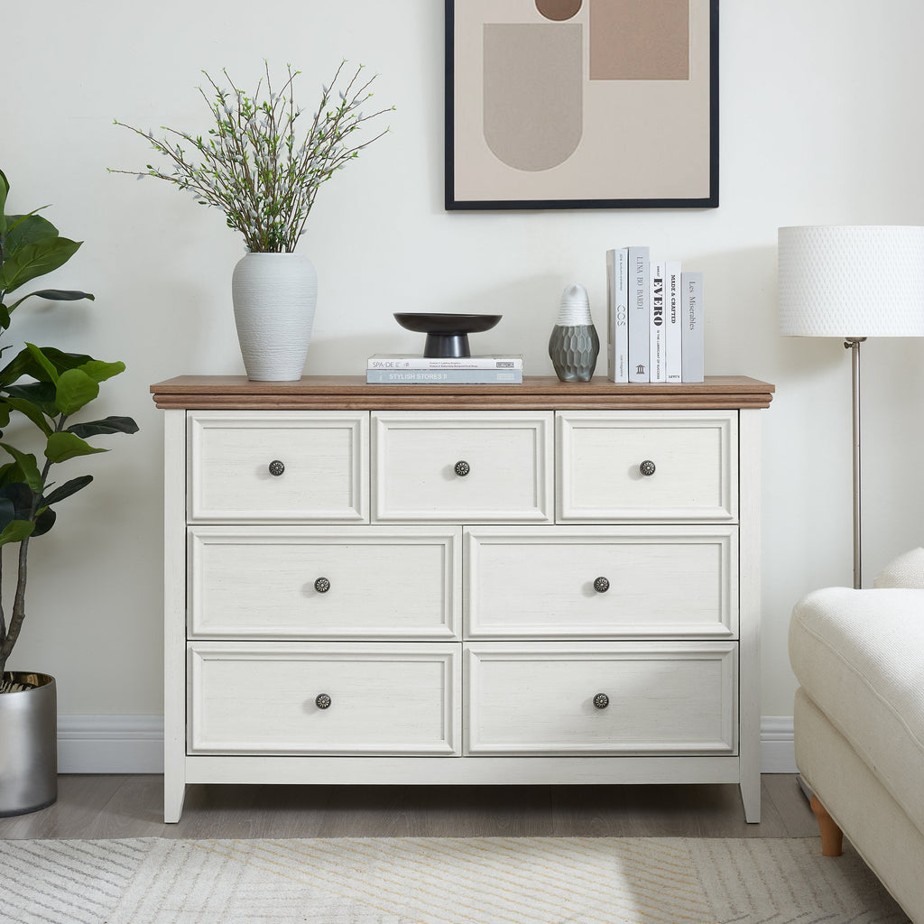 Modern 7 Drawers Dresser 7 Drawers Cabinet,Chest of Drawers Closet Organizers and Storage Clothes Storage Drawers Cabinet for Living Room, Farmhouse Dresser Organizer BEIGE