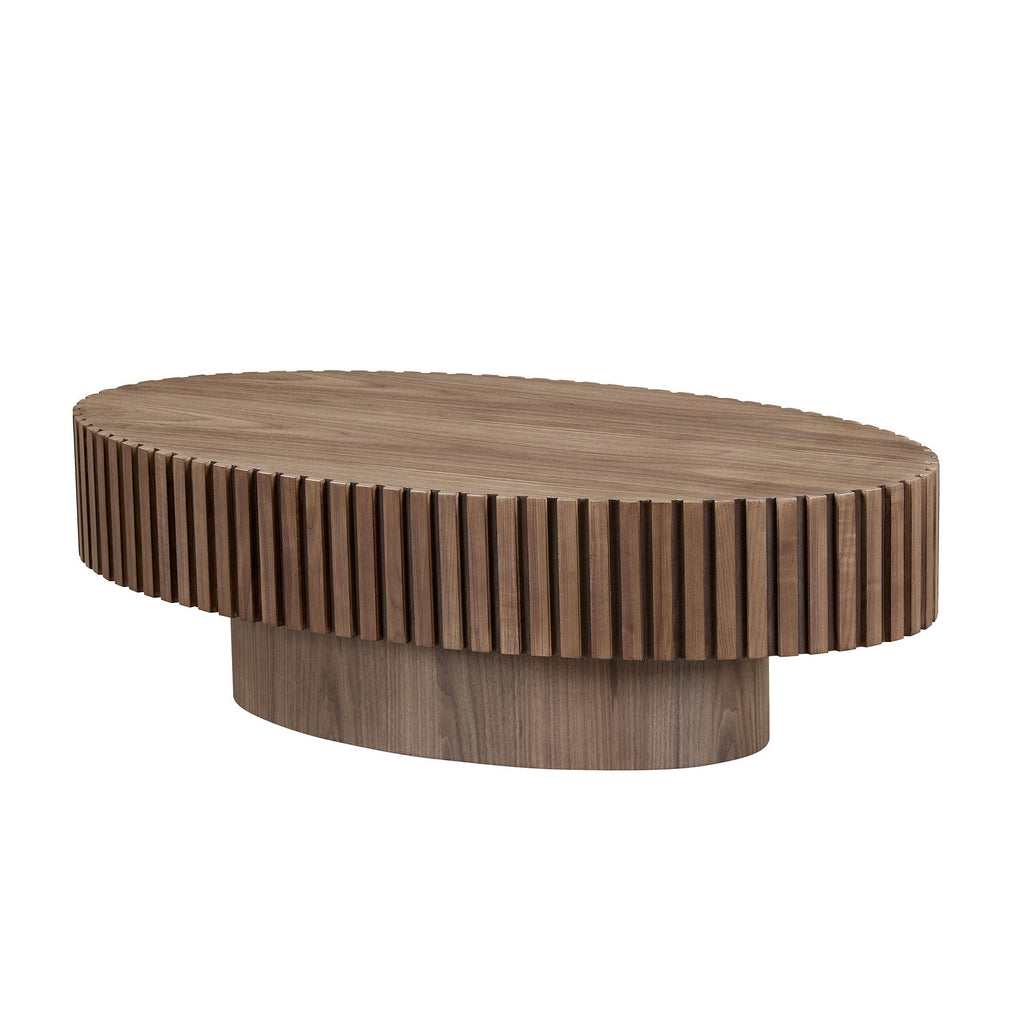 Modern Handcraft Drum Coffee Table Length 43.7 inch Ellipse Coffee Table for Living Room,Oval Small Coffee Table with Sturdy Pedestal,Walnut MDF