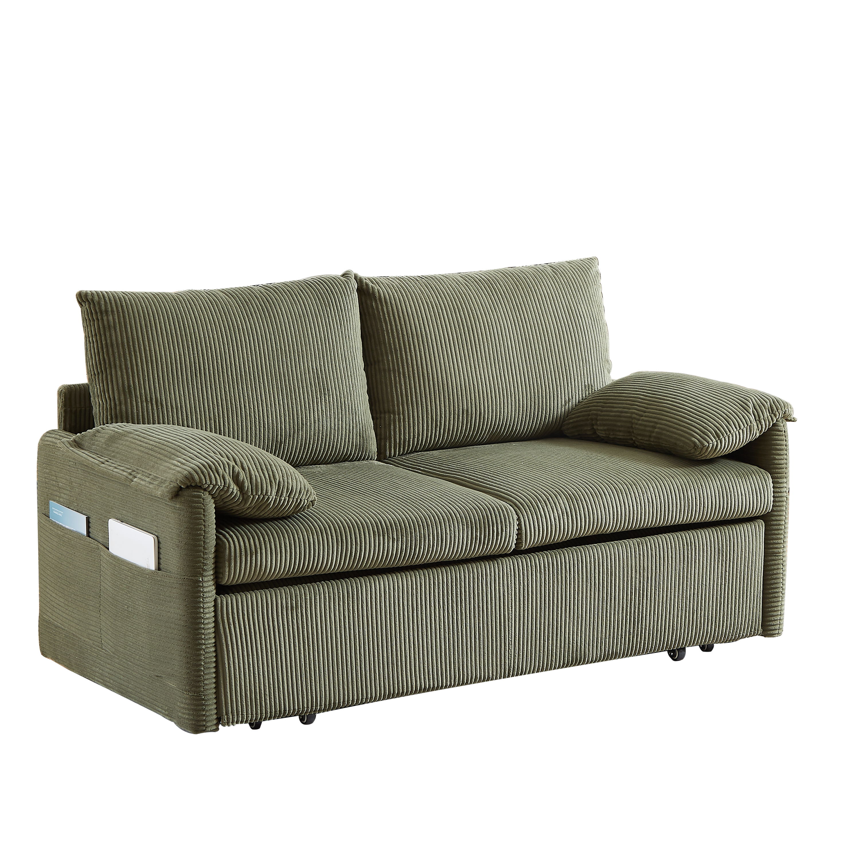 MH'' 64.5 Inch Sleeper Sofa Bed  3-in-1 Adjustable Sleeper with Pullout Bed   2 Pillows and Side Pockets  Soft Corduroy Convertible Sleeper Sofa Bed for Living Room Bedroom Apartment Office