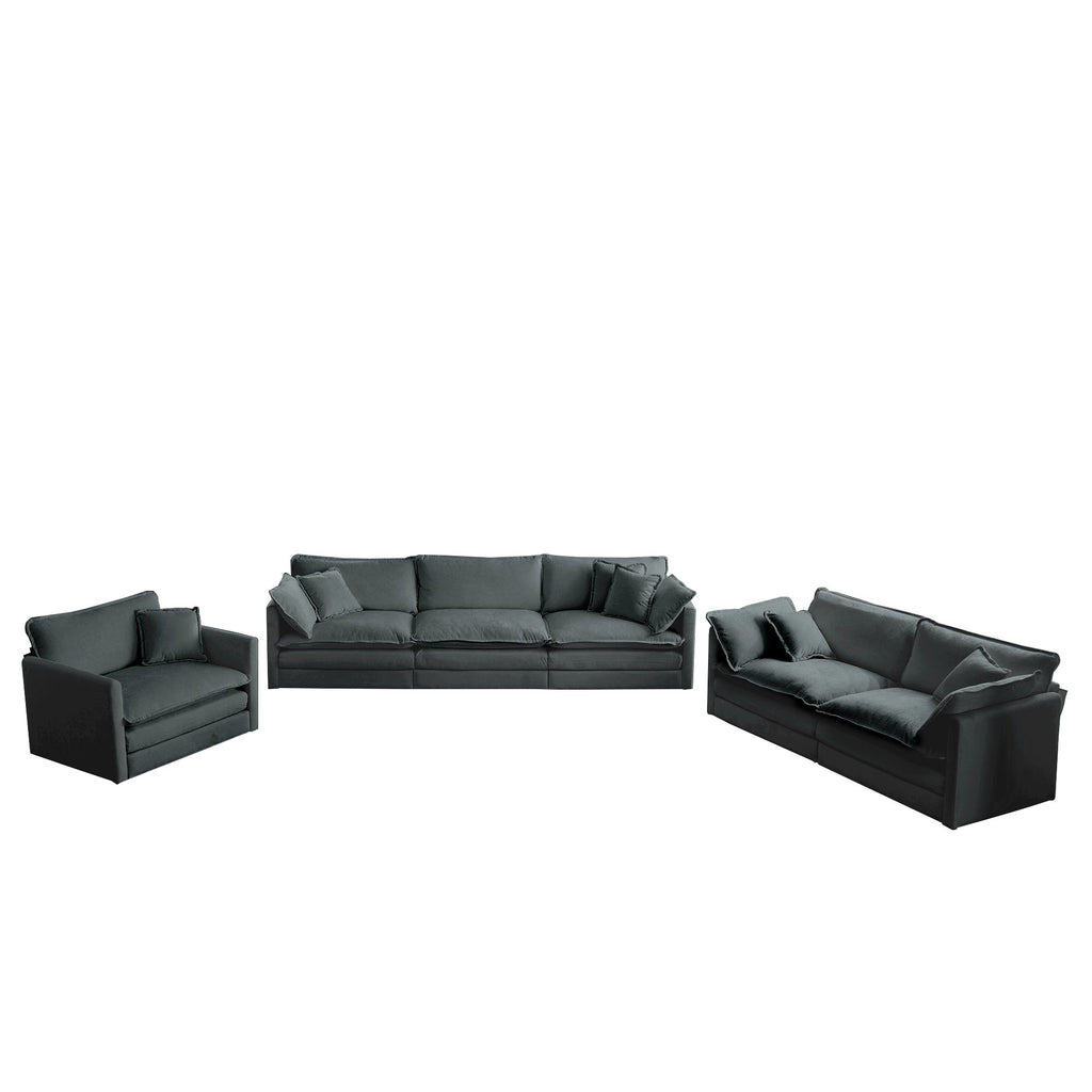Modern Sofa Couch, 3 Piece Set Extra Deep Seat Sectional Sofa for Living Room, Oversized Sofa, 3 Seat Sofa, Loveseat and Single Sofa, Gray Chenille