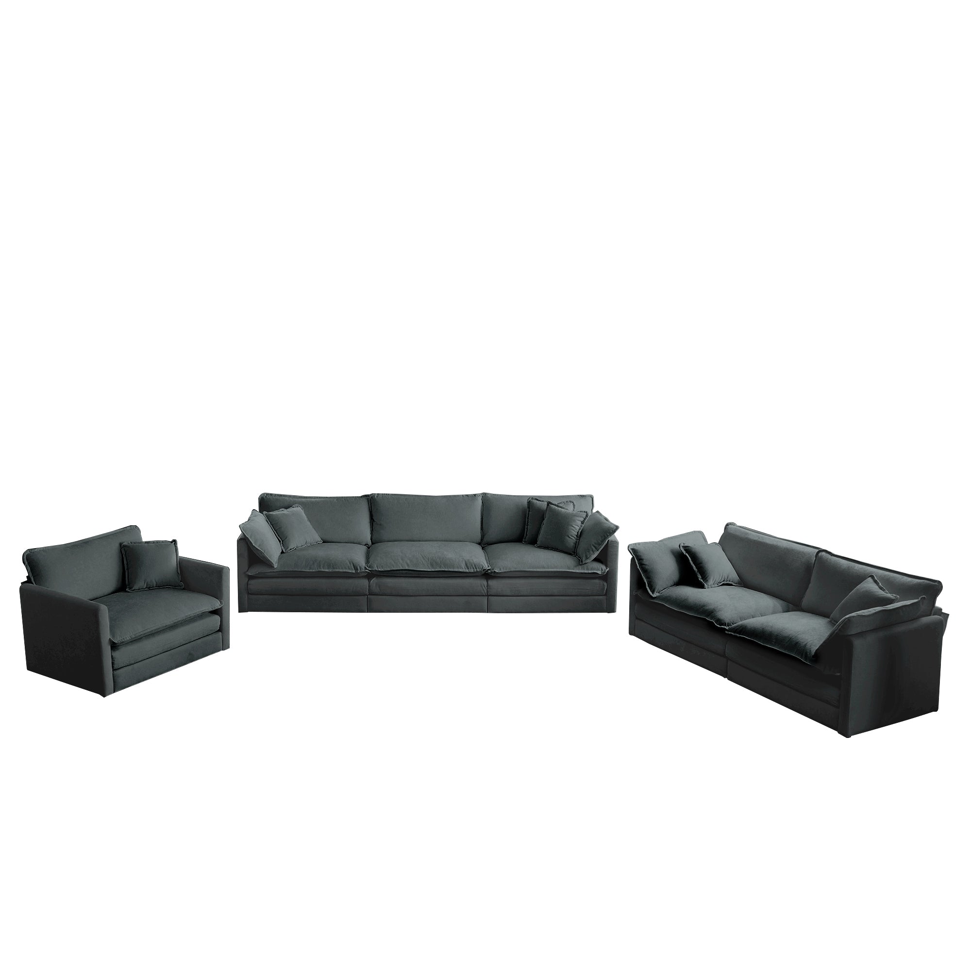 Modern Sofa Couch, 3 Piece Set Extra Deep Seat Sectional Sofa for Living Room, Oversized Sofa, 3 Seat Sofa, Loveseat and Single Sofa, Gray Chenille