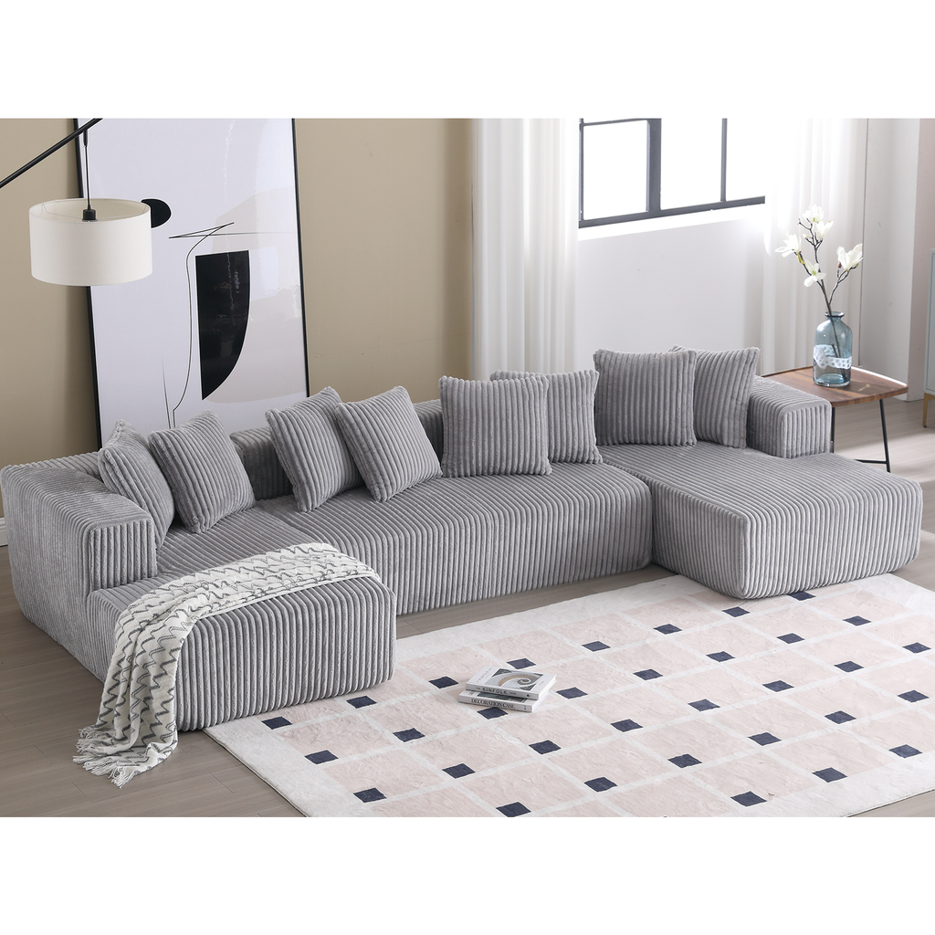 [NEW ARRIVED] [VIDEO PROVIDED]131'' Modular Sectional Couch, U-shaped sofa , Chaise Lounge, Striped fabric,Upholstered 4 Seater Couch for Living Room, Bedroom, Free Combination Sofa (Corduroy), Gray