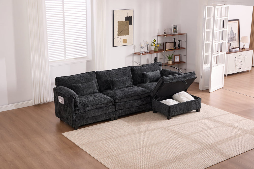 UNITED WE WIN 112' Oversized Sectional Sofa Cloud Couch for Living Room, Modern Chenille L Shaped Couch, Comfy Boucle Modular Sofa Sleeper with Movable Storage Ottoman, Phone Holder, USB Charging Port