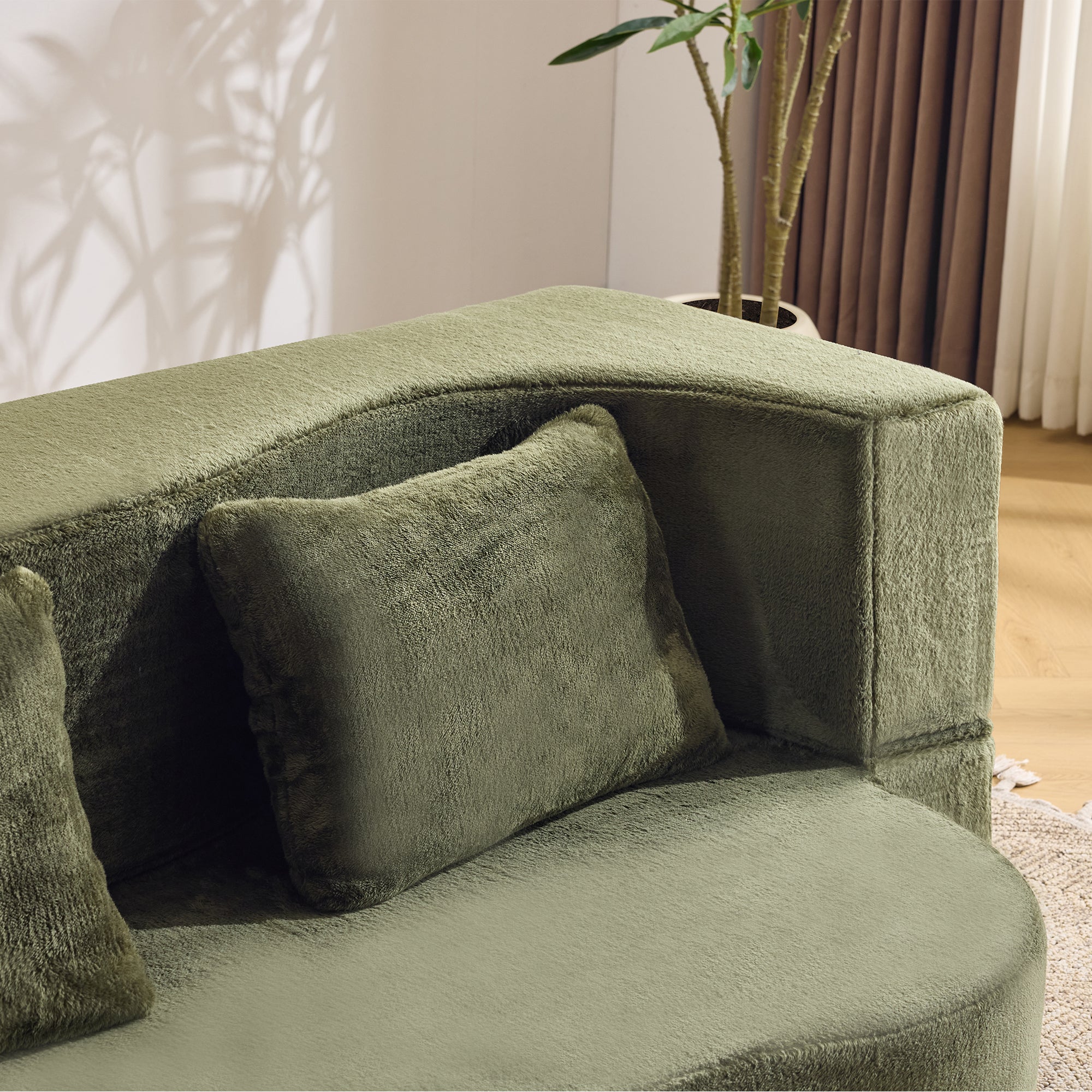 71-inch folding sofa bed, plush futon sofa bed, high-density foam convertible sofa bed, folding floor sofa bed for living room, guest room, bedroom, green