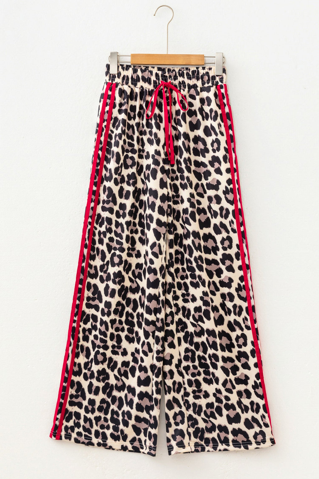 Leopard Tie Waist Contrast Detail Casual Pants