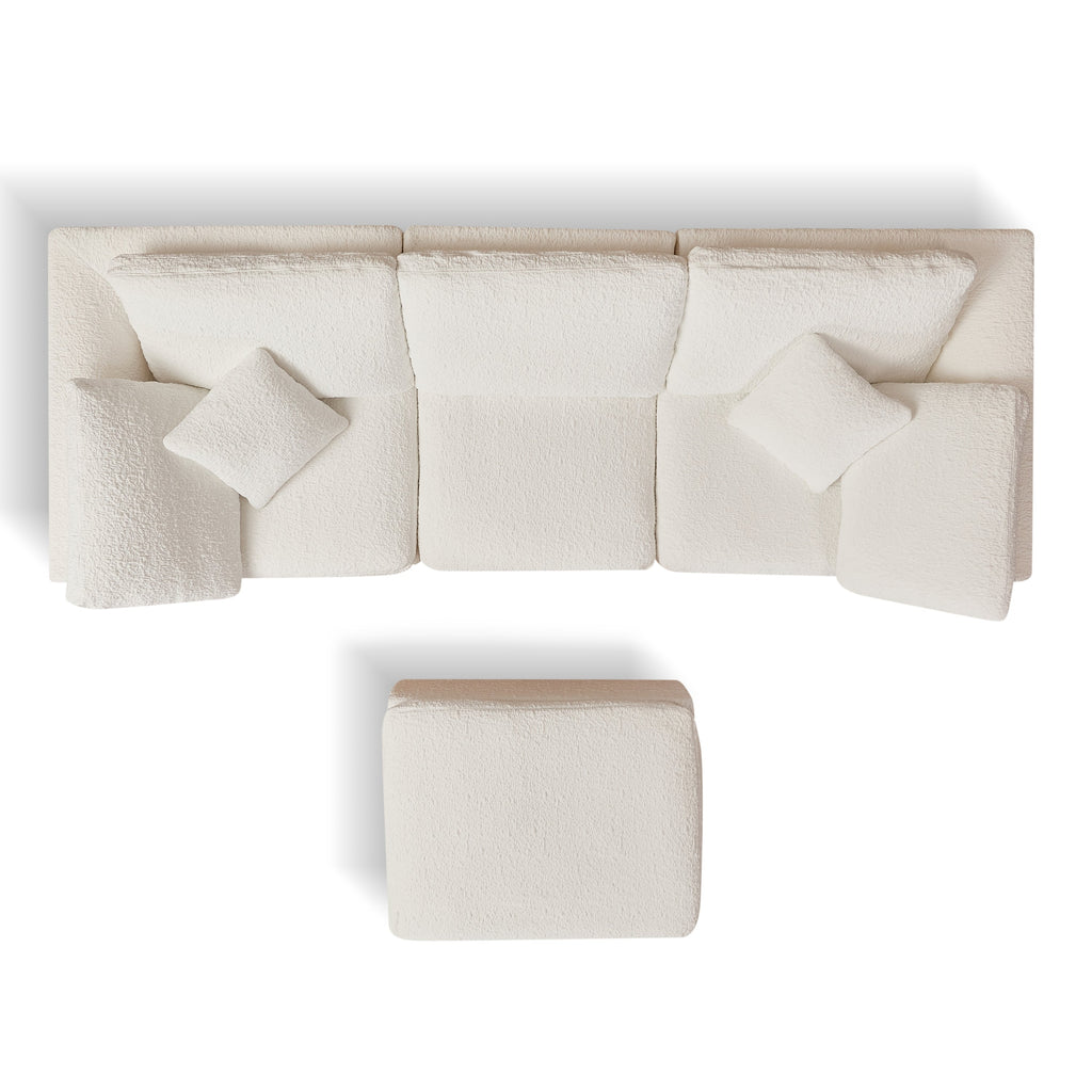Cloud Style L-Shape Modular Sectional Sofa with Ottoman, 3 Seater Convertible Couch in Warm White, Chenille Fabric, 110' Width