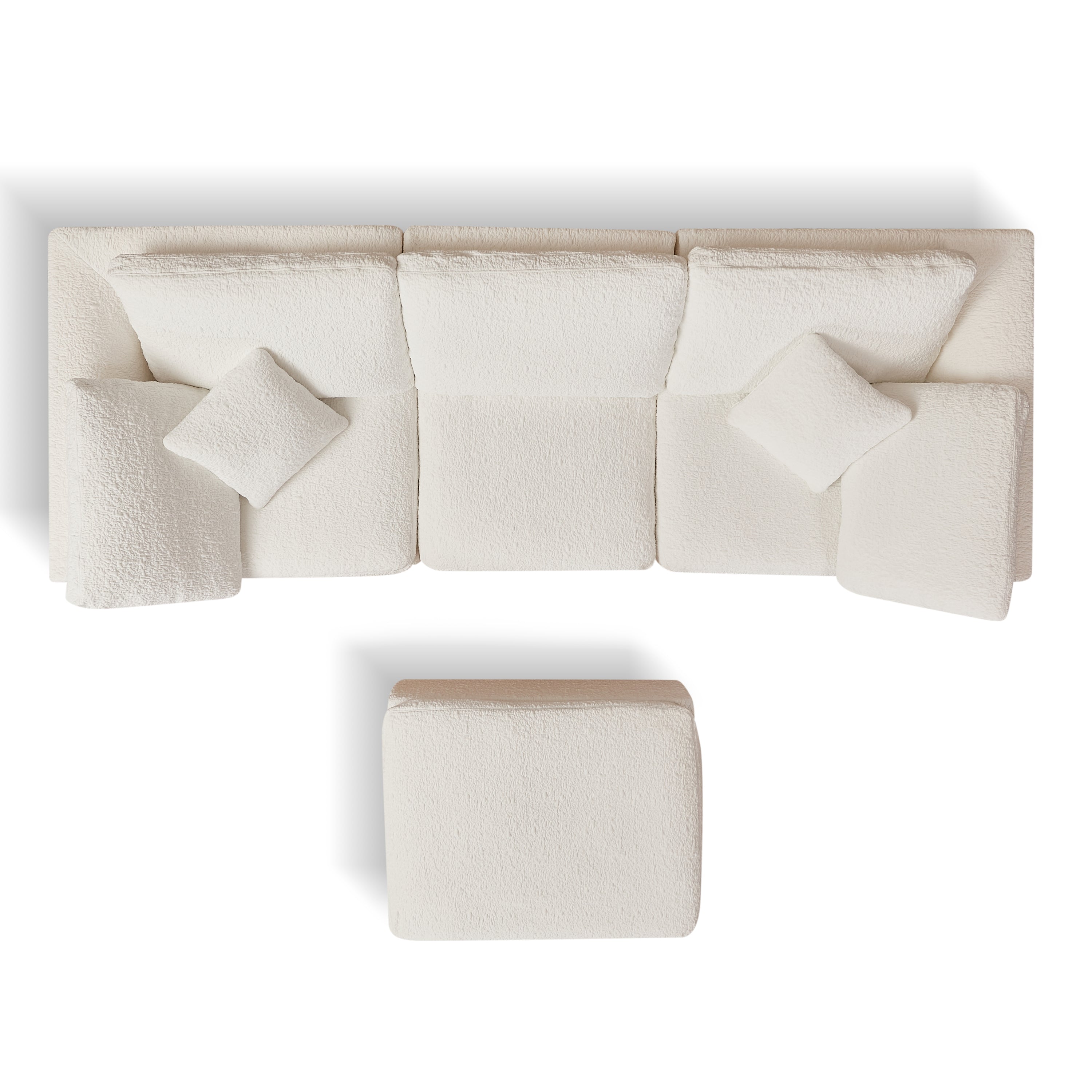 Cloud Style L-Shape Modular Sectional Sofa with Ottoman, 3 Seater Convertible Couch in Warm White, Chenille Fabric, 110' Width