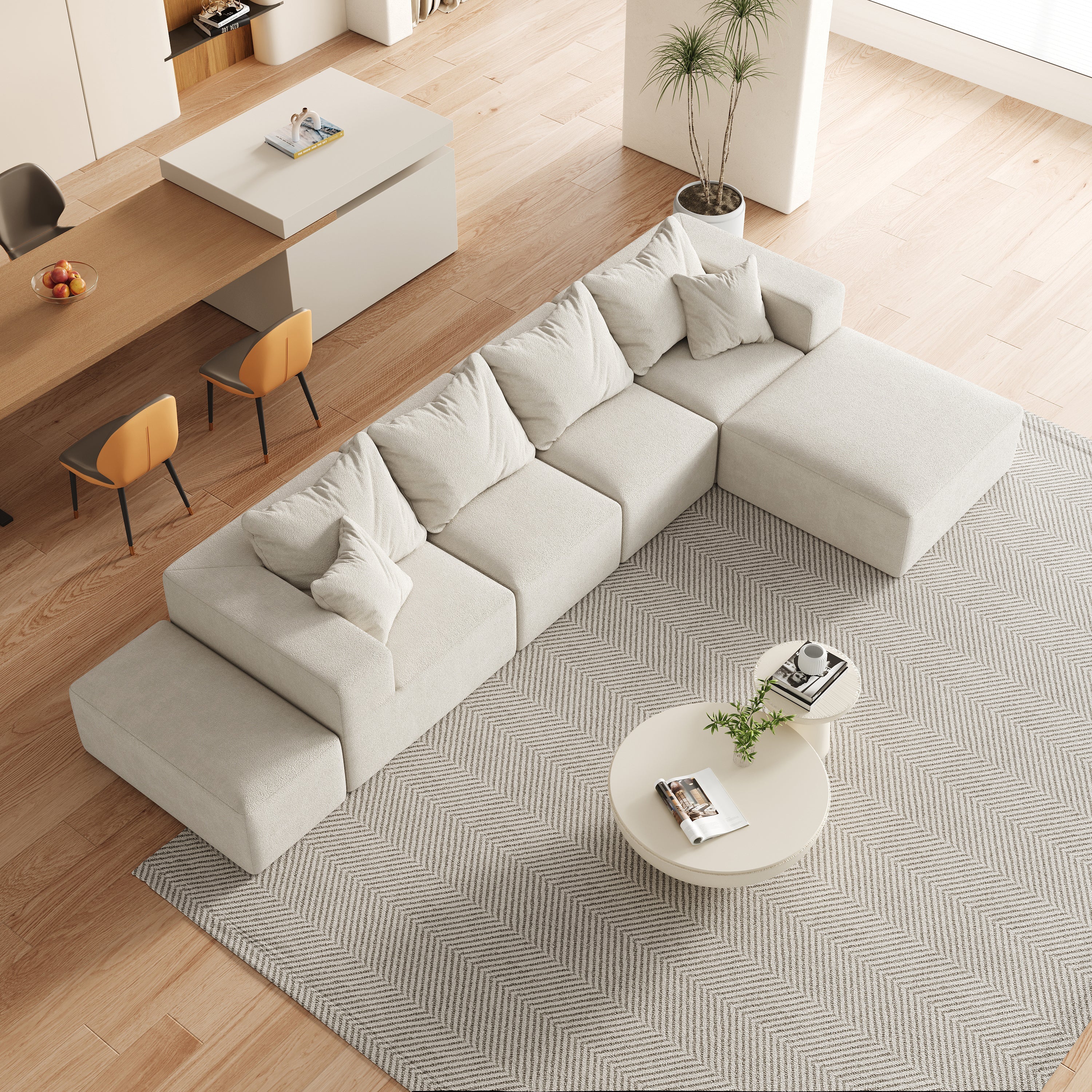 Modern Upholstered Sectional Boneless Couch Set,Modular 132' L Shaped Sectional Living Room Sofa Set With 6 Pillows,Free Combination Sofa Couch for Living Room,Bedroom
