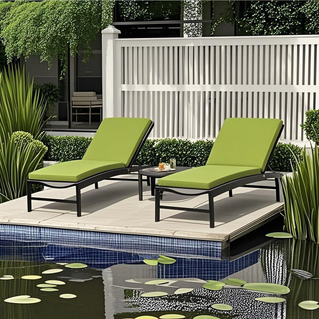2 Piece Outdoor Chaise Lounge Chair Cushion Set With Pillow, Replacement Patio Seat Cushions - Apple Green