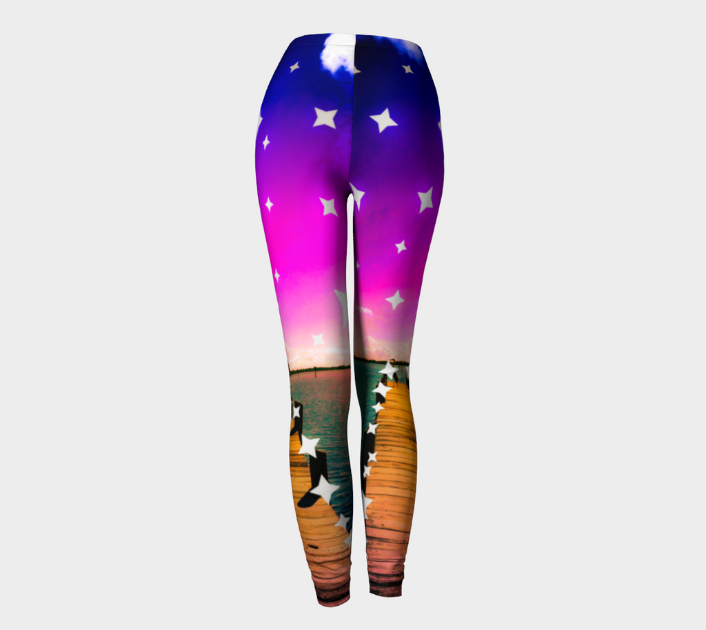 Starry Night on Dock of the Bay Long Printed Yoga Pants