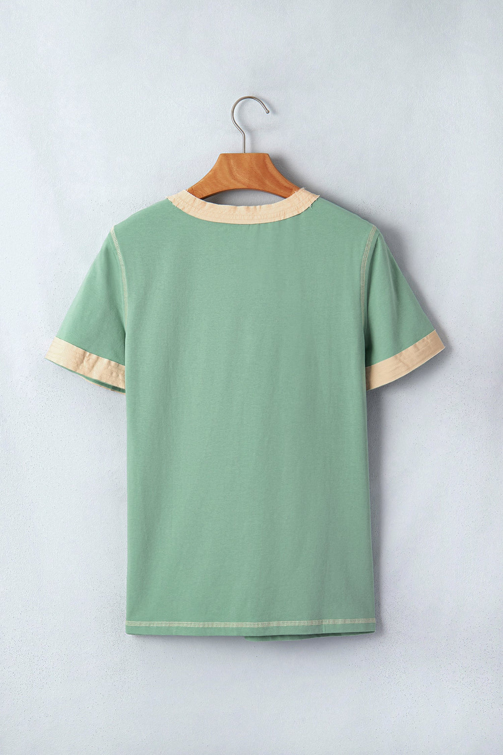 Colorblock Raw Seam Buttoned Henley Tee