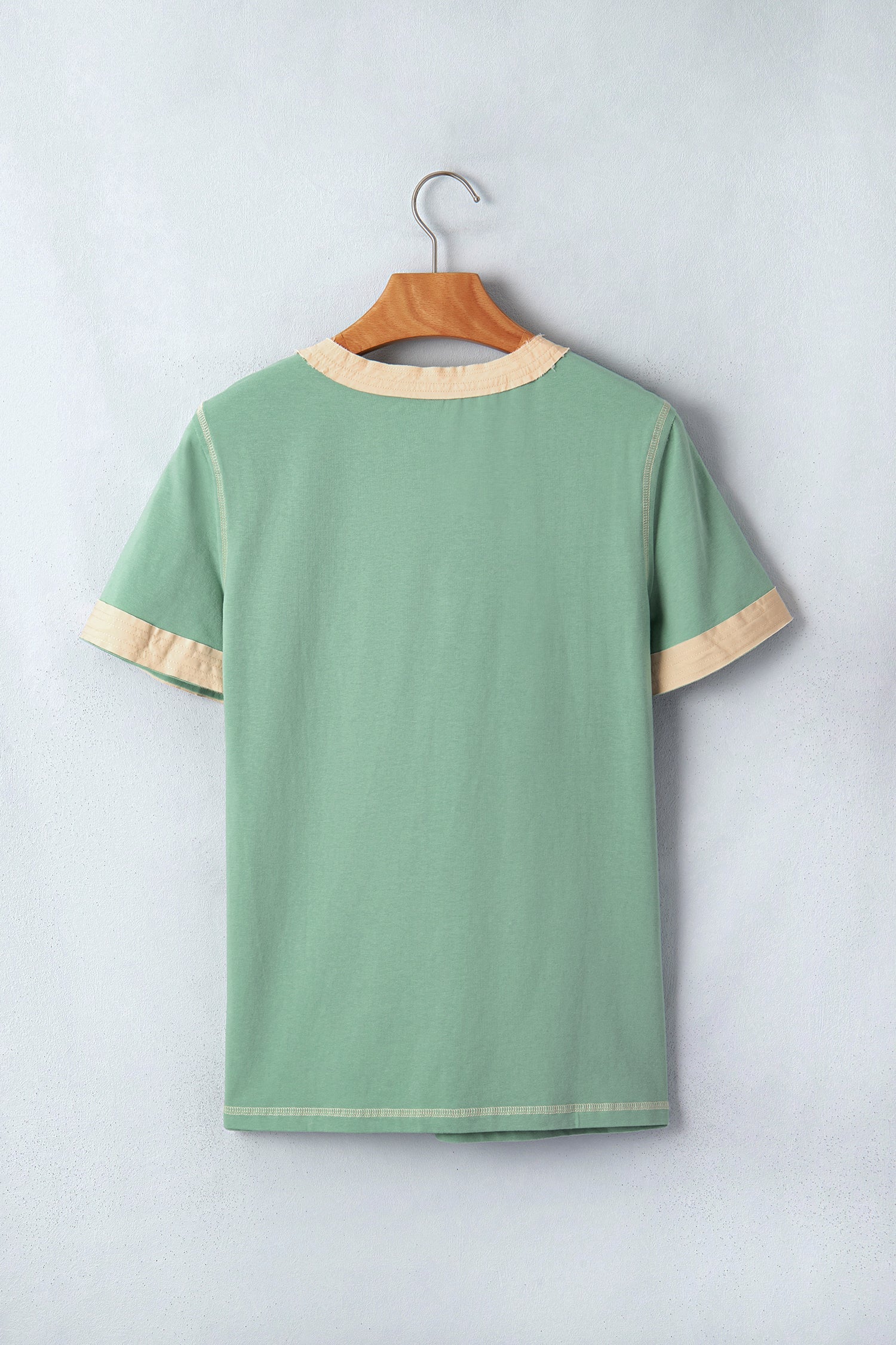 Colorblock Raw Seam Buttoned Henley Tee
