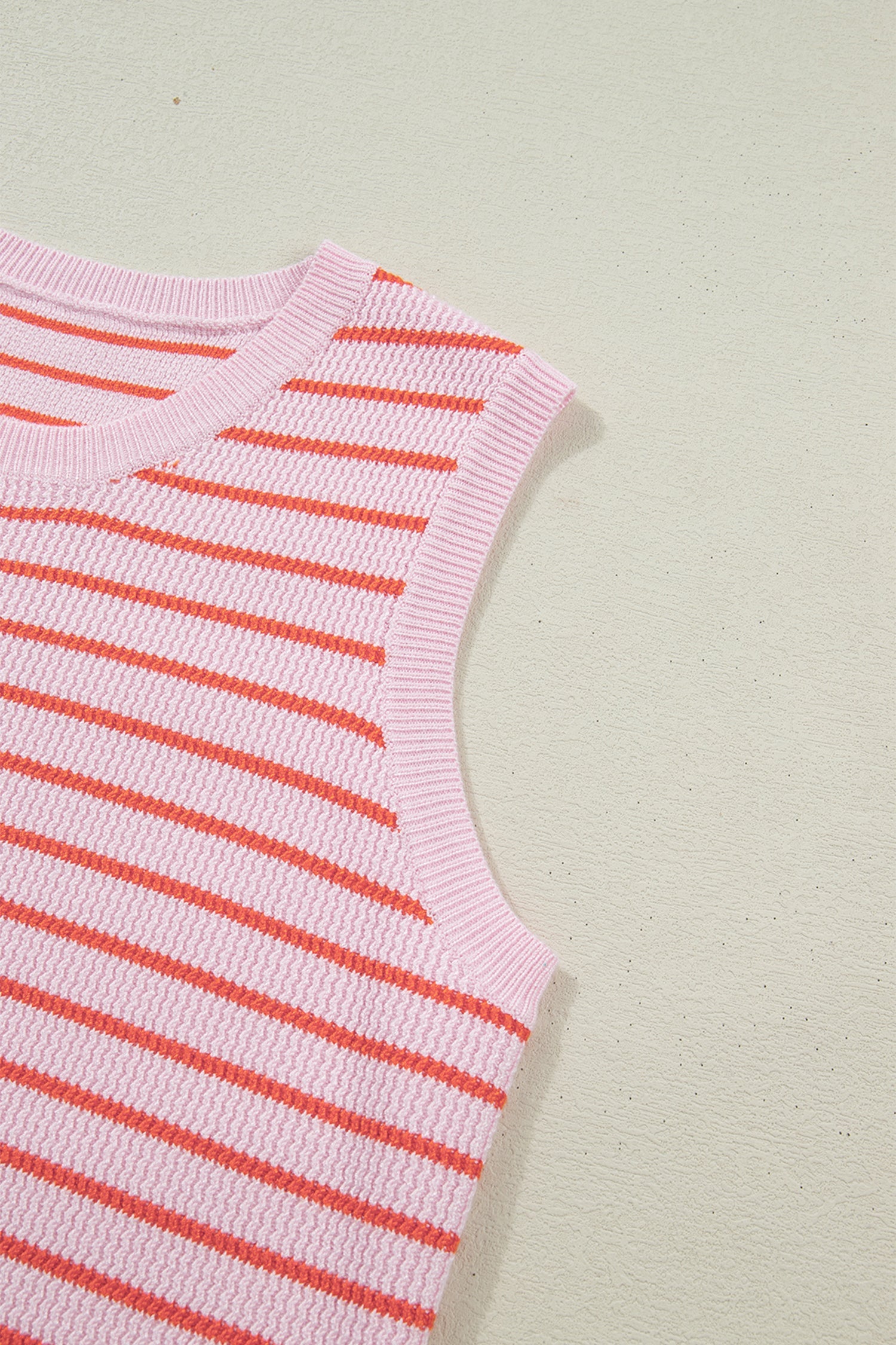 Stripe Textured Knit Sleeveless Sweater Top