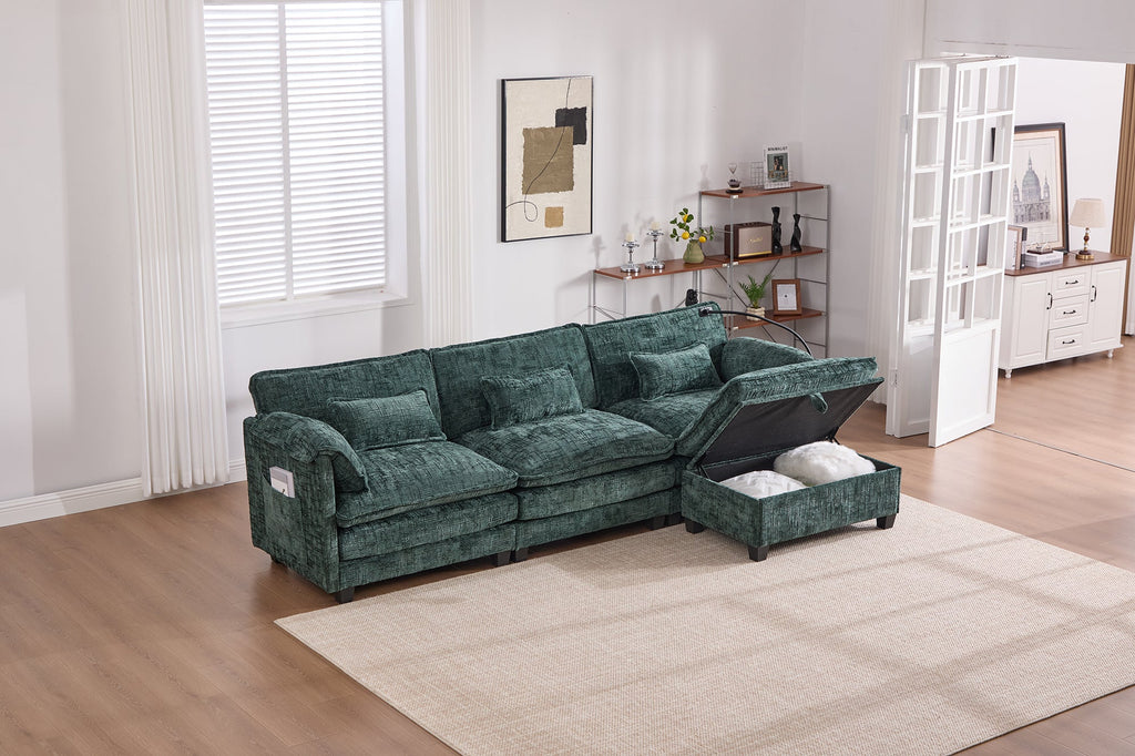UNITED WE WIN 112' Oversized Sectional Sofa Cloud Couch for Living Room, Modern Chenille L Shaped Couch, Comfy Boucle Modular Sofa Sleeper with Movable Storage Ottoman, Phone Holder, USB Charging Port