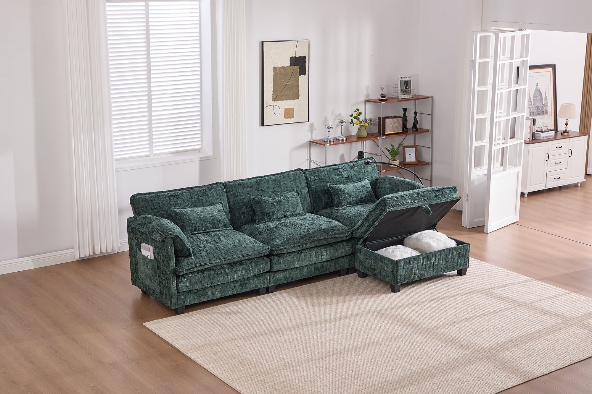 UNITED WE WIN 112' Oversized Sectional Sofa Cloud Couch for Living Room, Modern Chenille L Shaped Couch, Comfy Boucle Modular Sofa Sleeper with Movable Storage Ottoman, Phone Holder, USB Charging Port