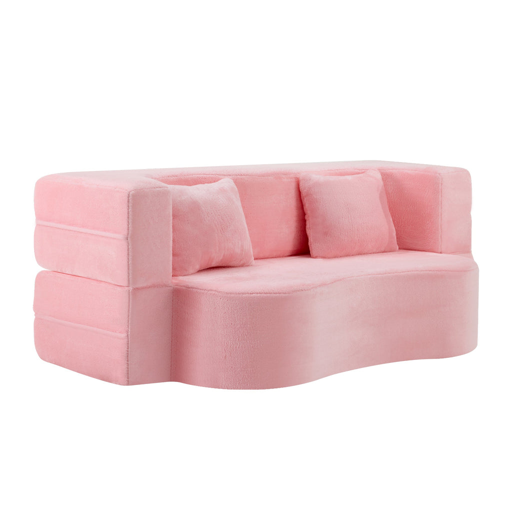 71-inch folding sofa bed, chenille futon sofa bed, high-density foam convertible sofa bed, folding floor sofa bed for living room, guest room, bedroom, pink
