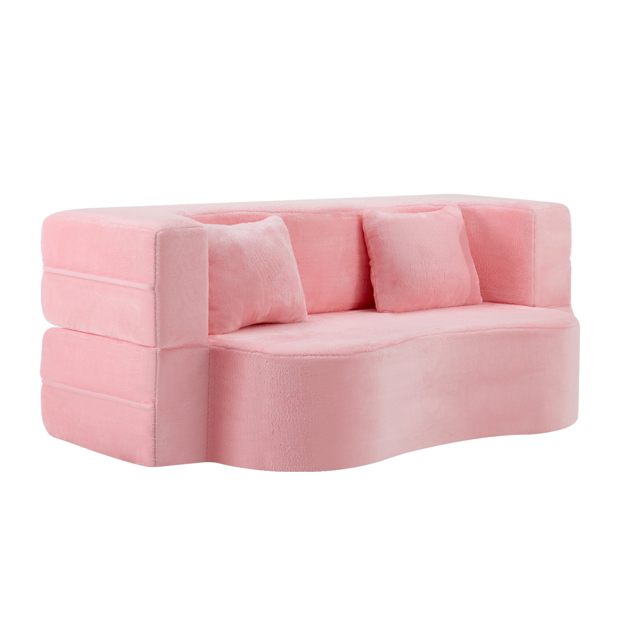 71-inch folding sofa bed, chenille futon sofa bed, high-density foam convertible sofa bed, folding floor sofa bed for living room, guest room, bedroom, pink
