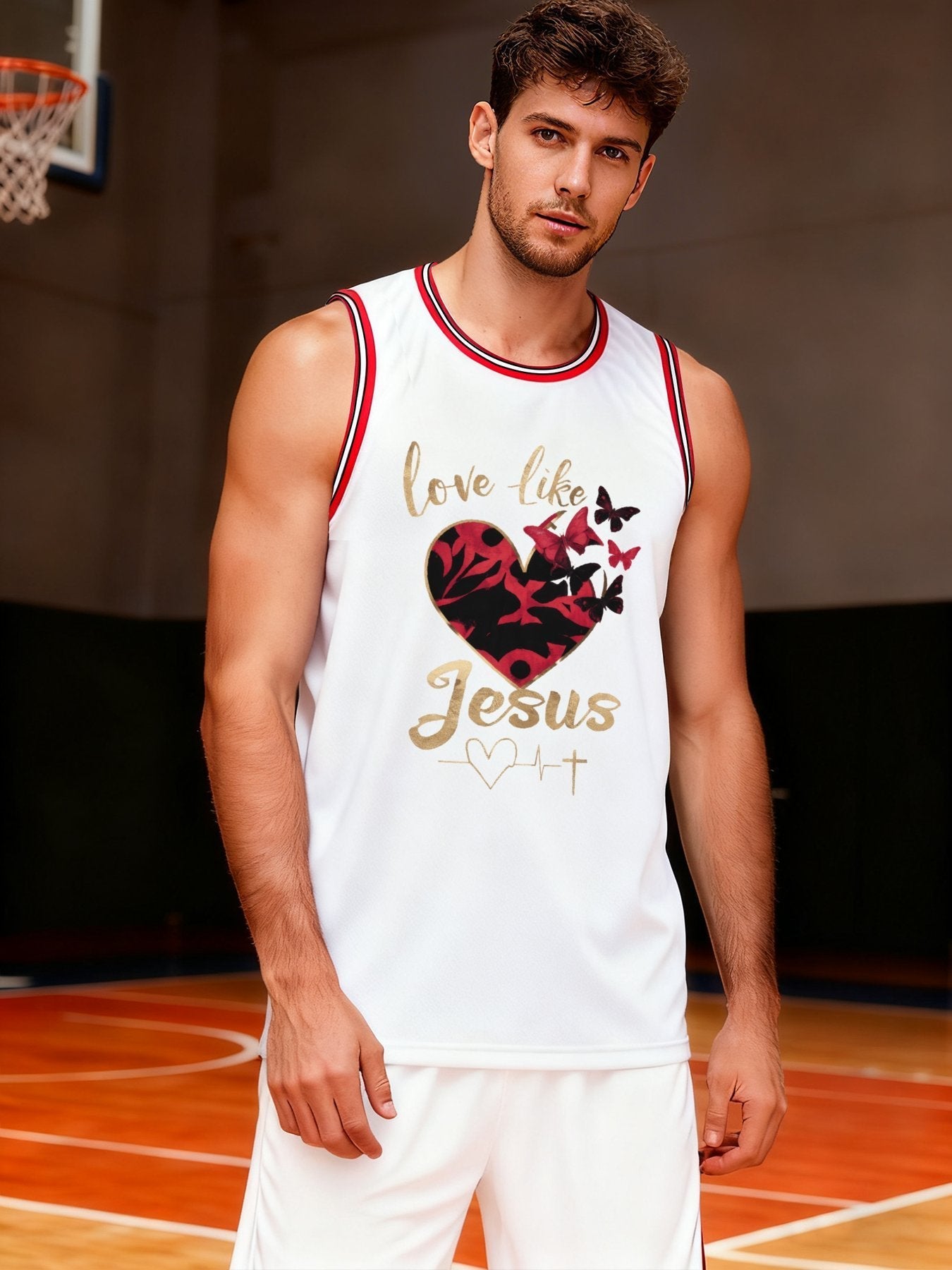 Love Like Jesus Adult White & Red Basketball Jersey | Ships From USA