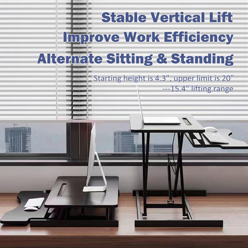 32 Inch Desk Converter, Height Adjustable Sit to Stand Riser, Dual Monitor and Laptop Workstation with Wide Keyboard Tray (BLACK) BACK-TO-SCHOOL