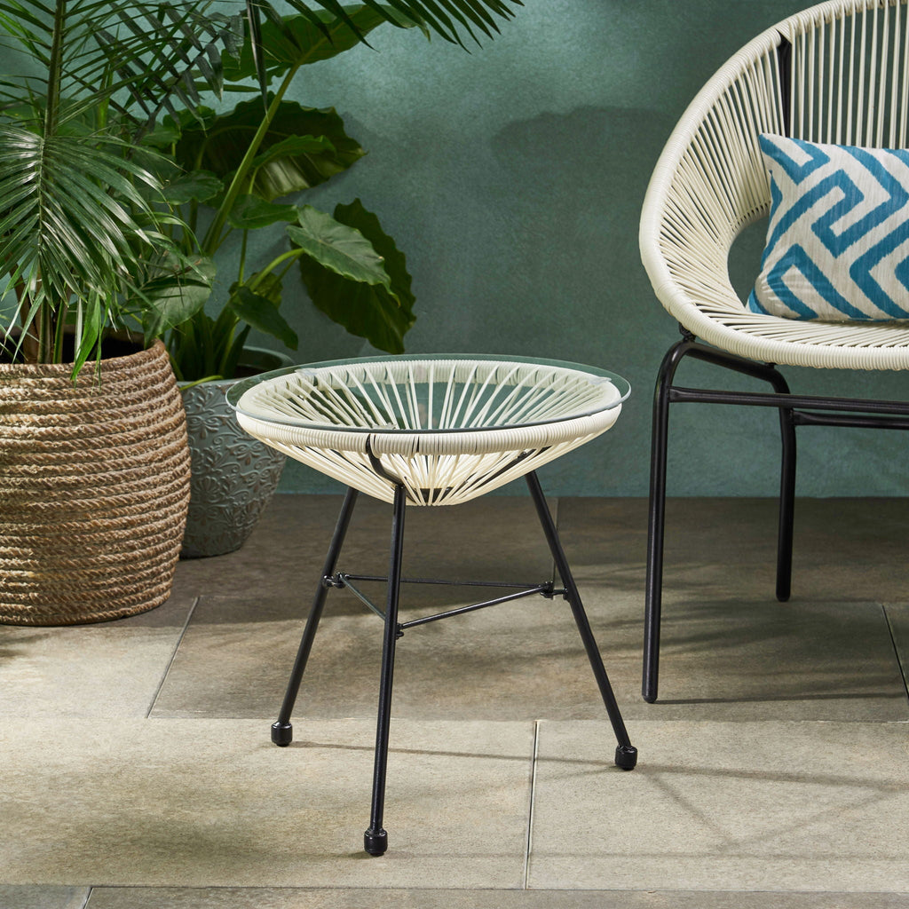 Nusa - Modern Rattan Side Table With Tempered Glass Top