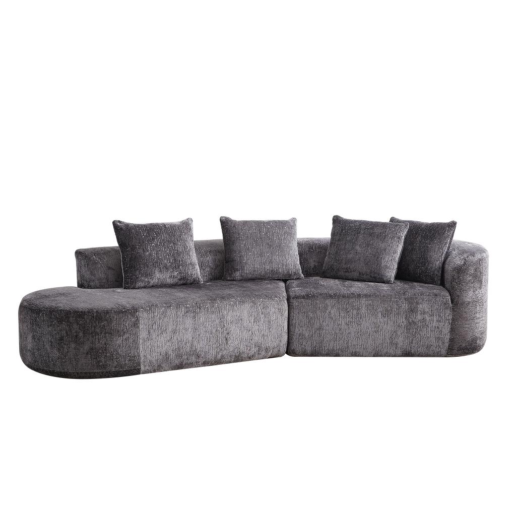Modern Upholstered Oversized Sectional Sofa, 114-Inch Chenille 4-Seater Extra Deep & Wide Seat Curved Cloud Couch with 4 Throw Pillows, Free Combination Sofa Couch for Living Room,Bedroom