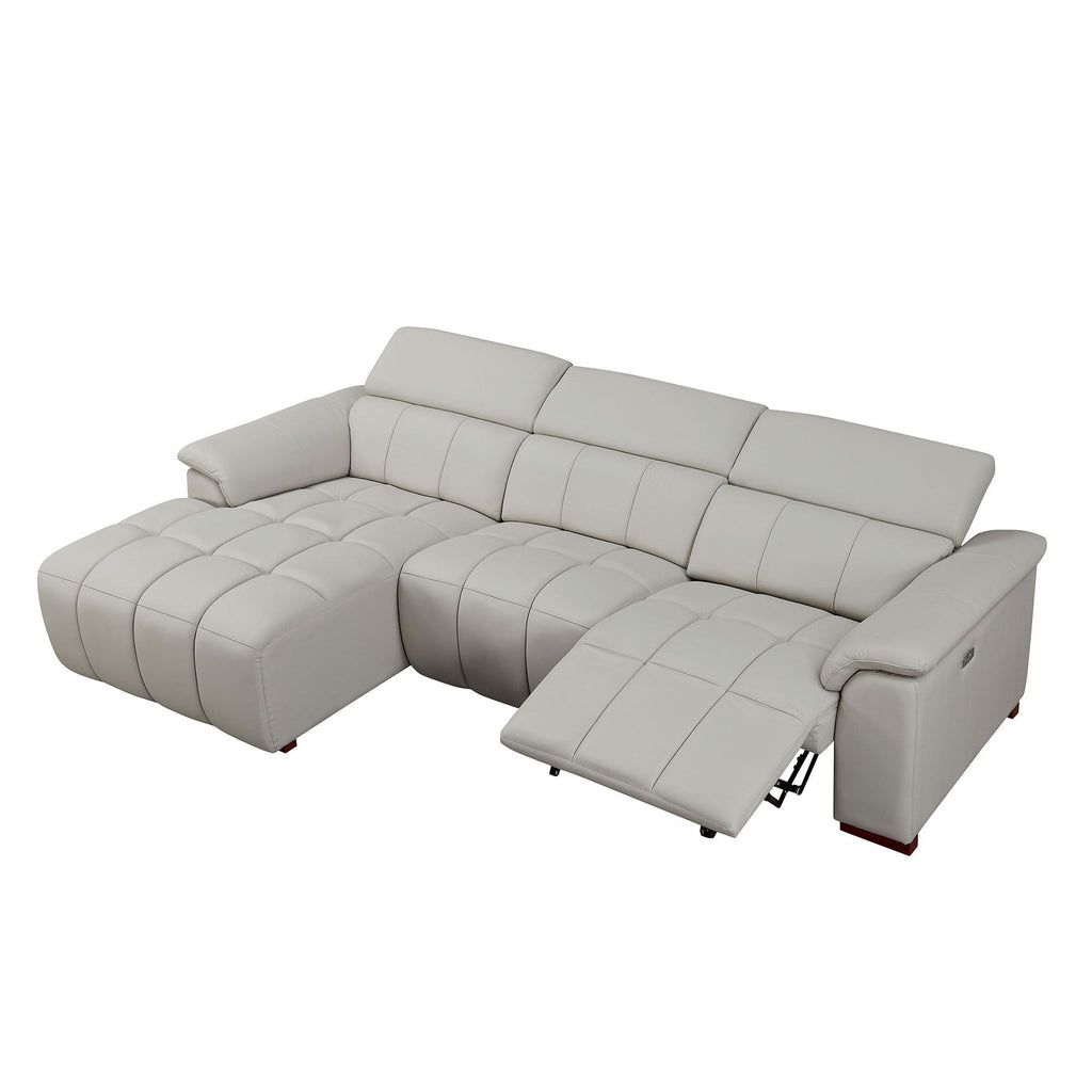 Wall-Hugger Reclining Sofa Modern Electric Control Genuine Leather L Shaped Couch,Lounge Seat Theater Seating Furniture with USB Port, Sofa with Headrest & Footrest for Living Room,Apartment,Office