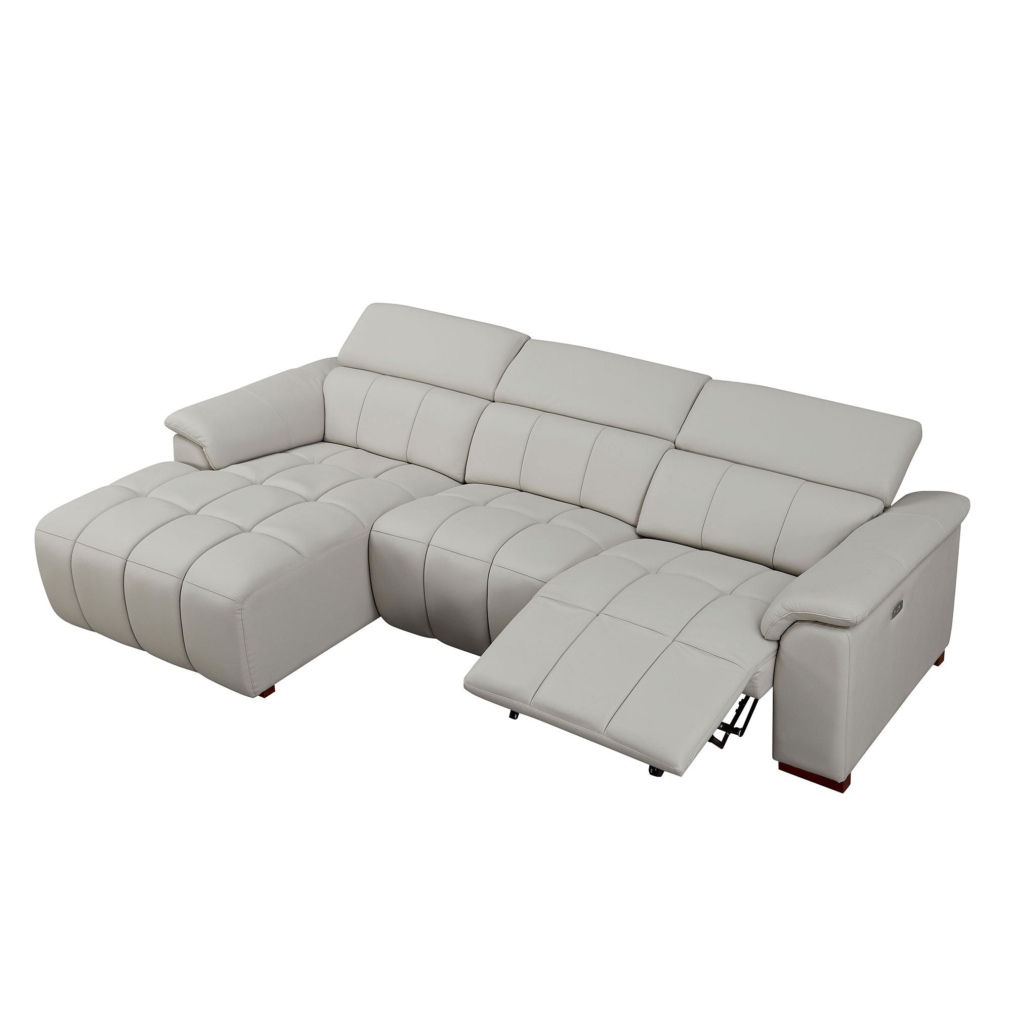 Wall-Hugger Reclining Sofa Modern Electric Control Genuine Leather L Shaped Couch,Lounge Seat Theater Seating Furniture with USB Port, Sofa with Headrest & Footrest for Living Room,Apartment,Office