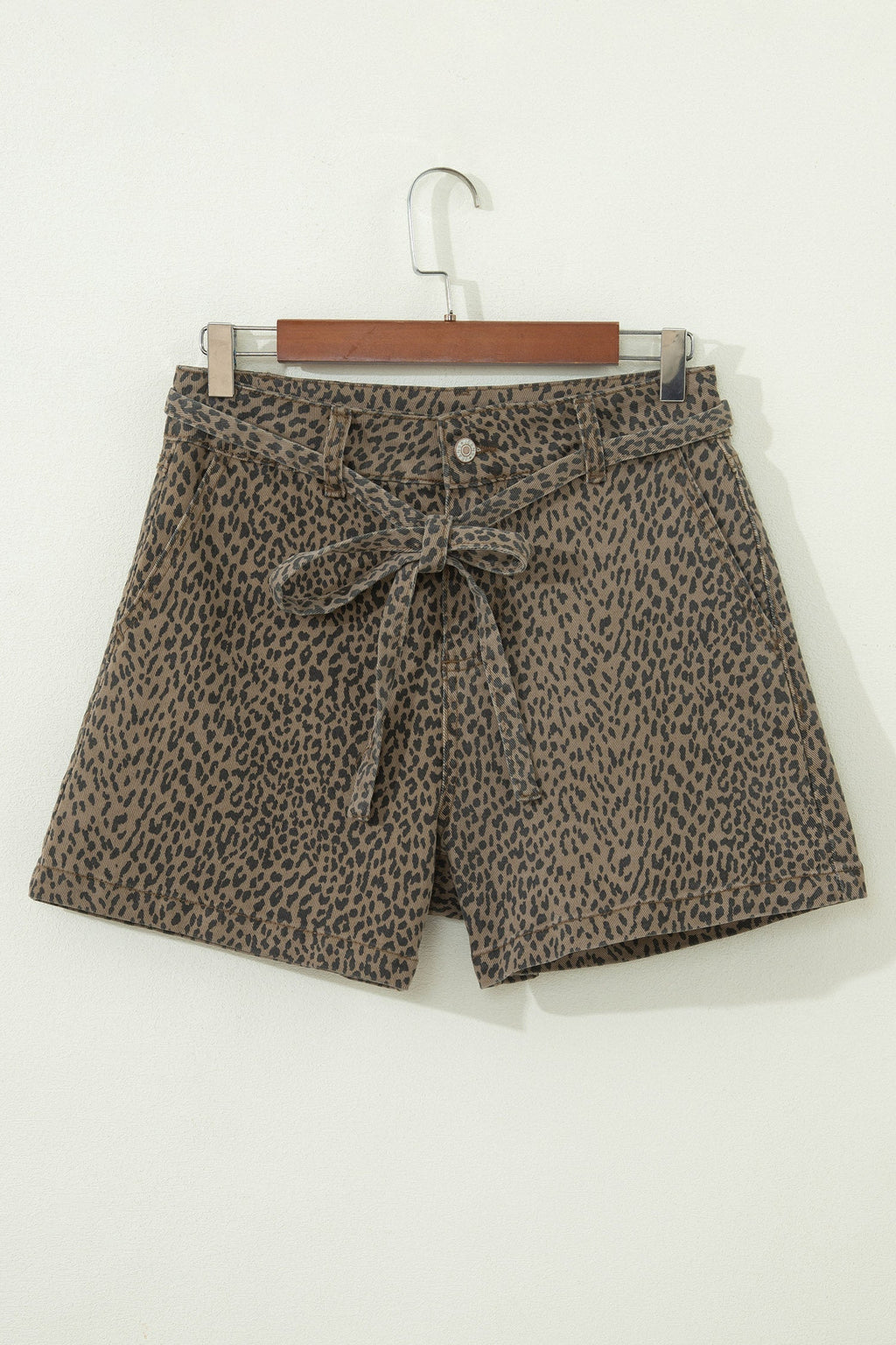 Leopard Denim Tie High Waist Shorts
