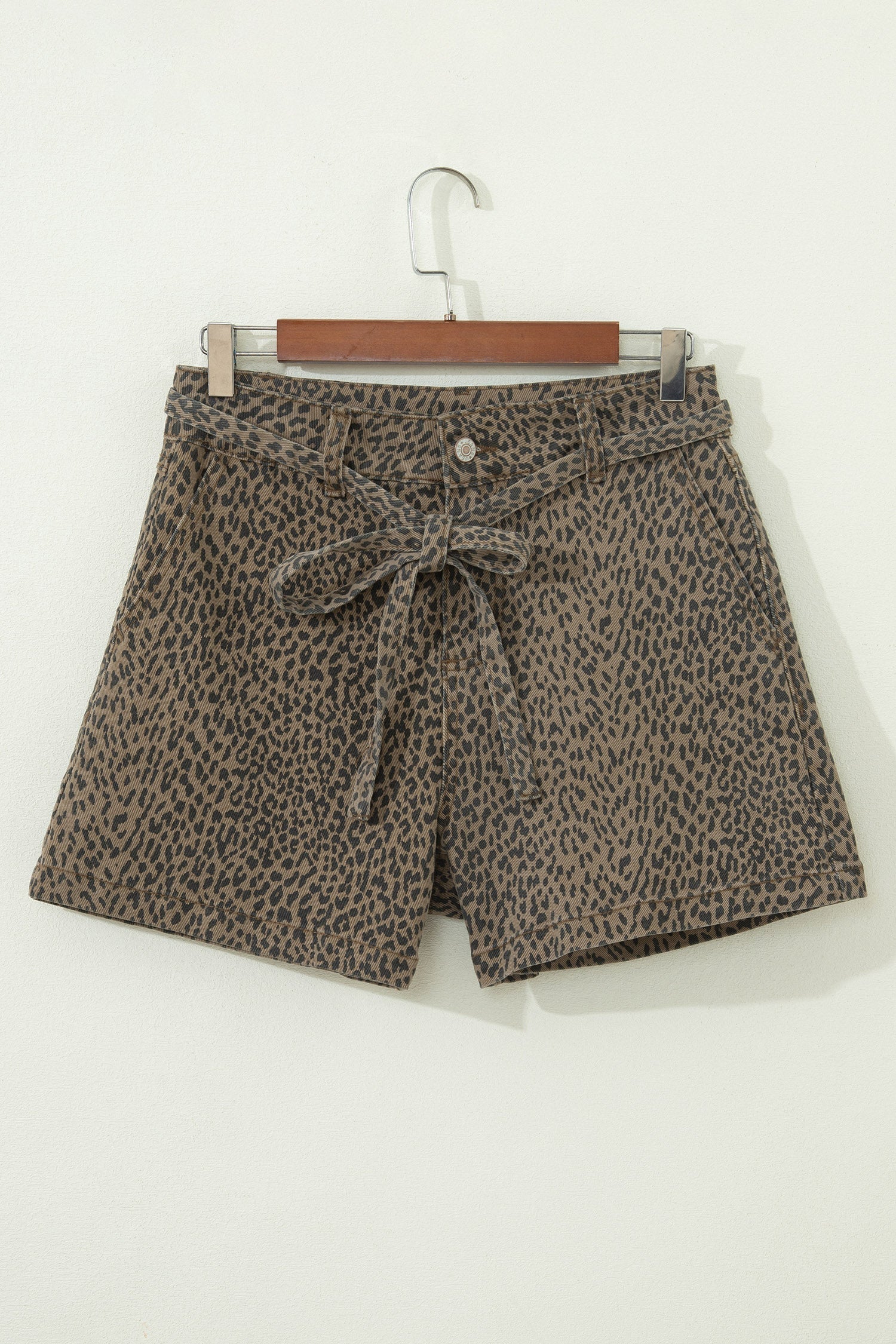 Leopard Denim Tie High Waist Shorts