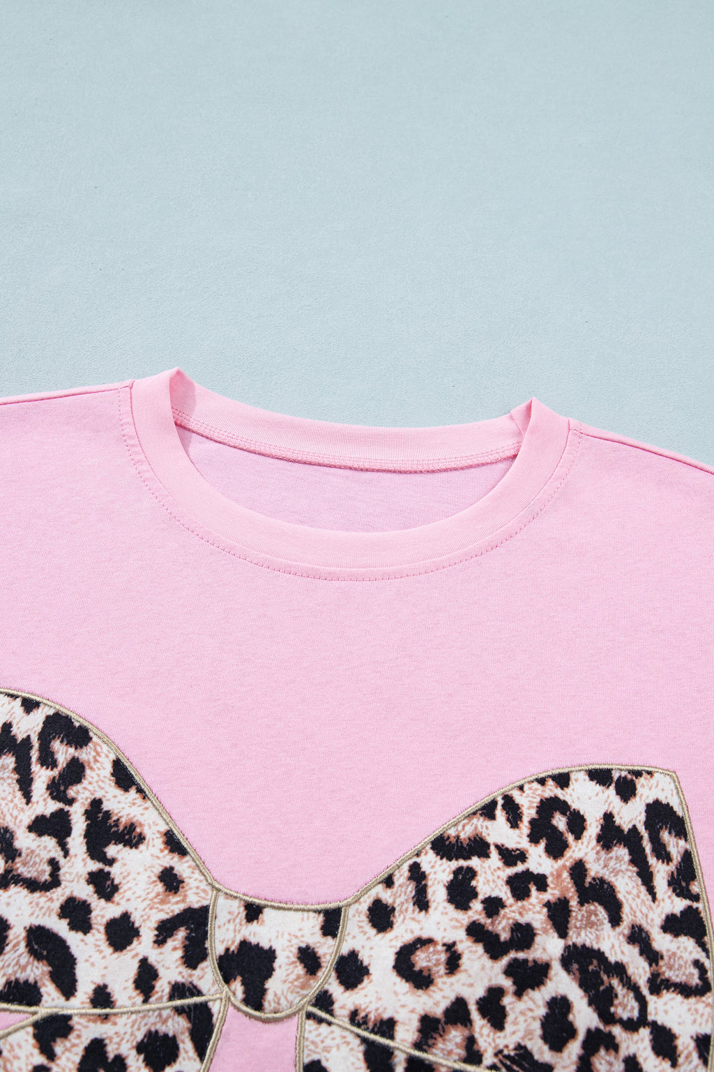 Leopard Bow Embroidered Short Sleeve T-Shirt