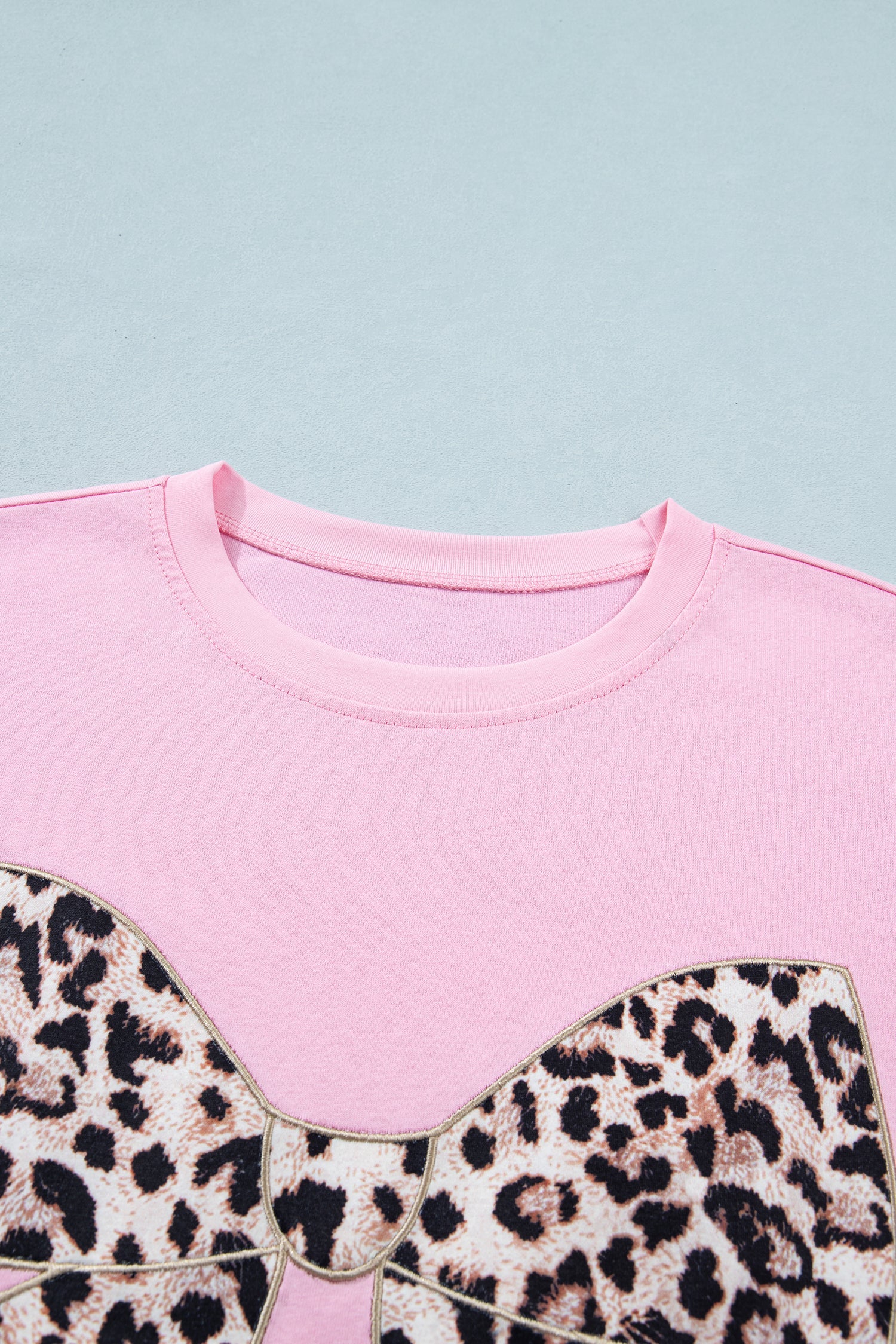 Leopard Bow Embroidered Short Sleeve T-Shirt