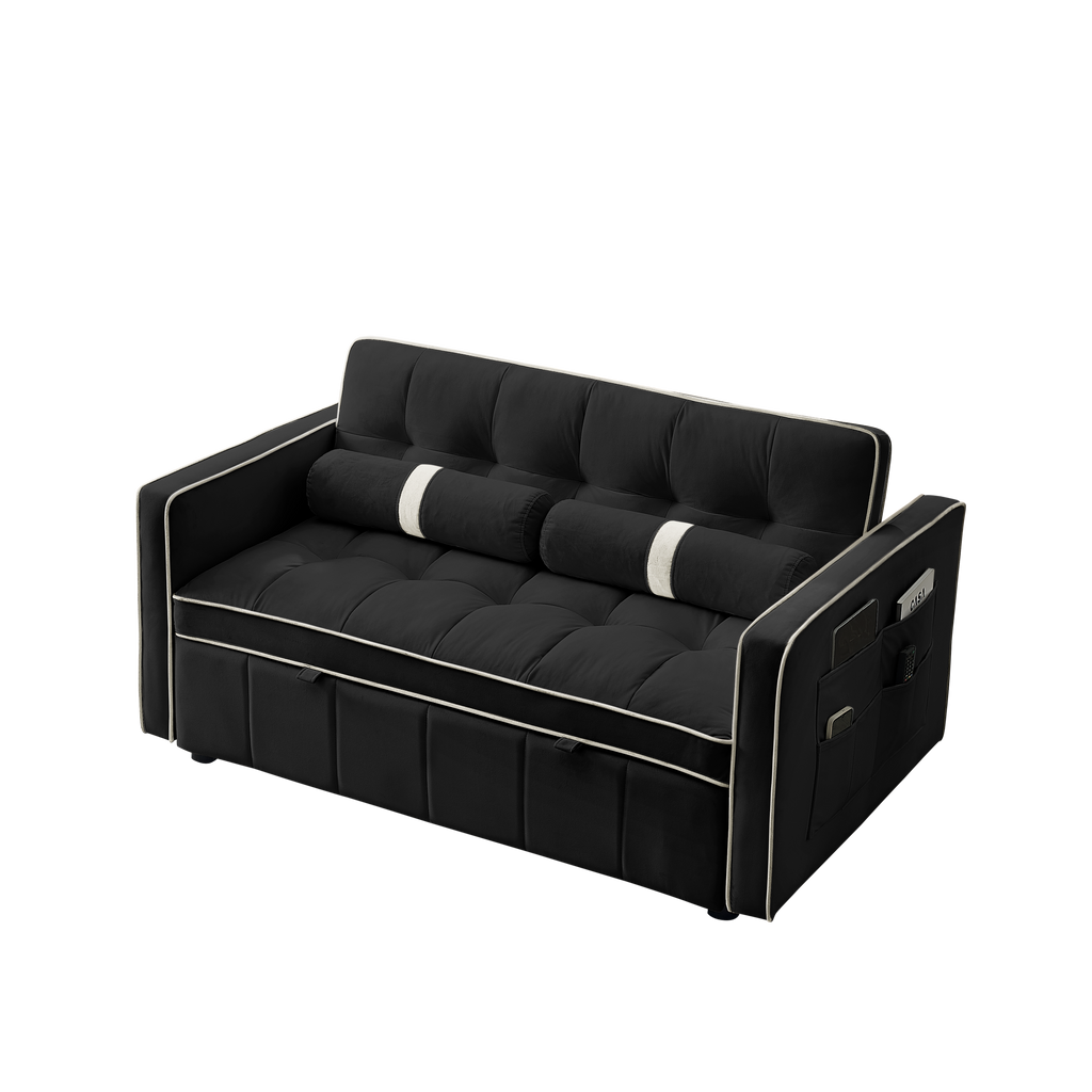 Modern 55.5' Pull Out Sleep Sofa Bed 2 Seater Loveseats Sofa Couch with side pockets, Adjsutable Backrest and Lumbar Pillows for Apartment Office Living Room