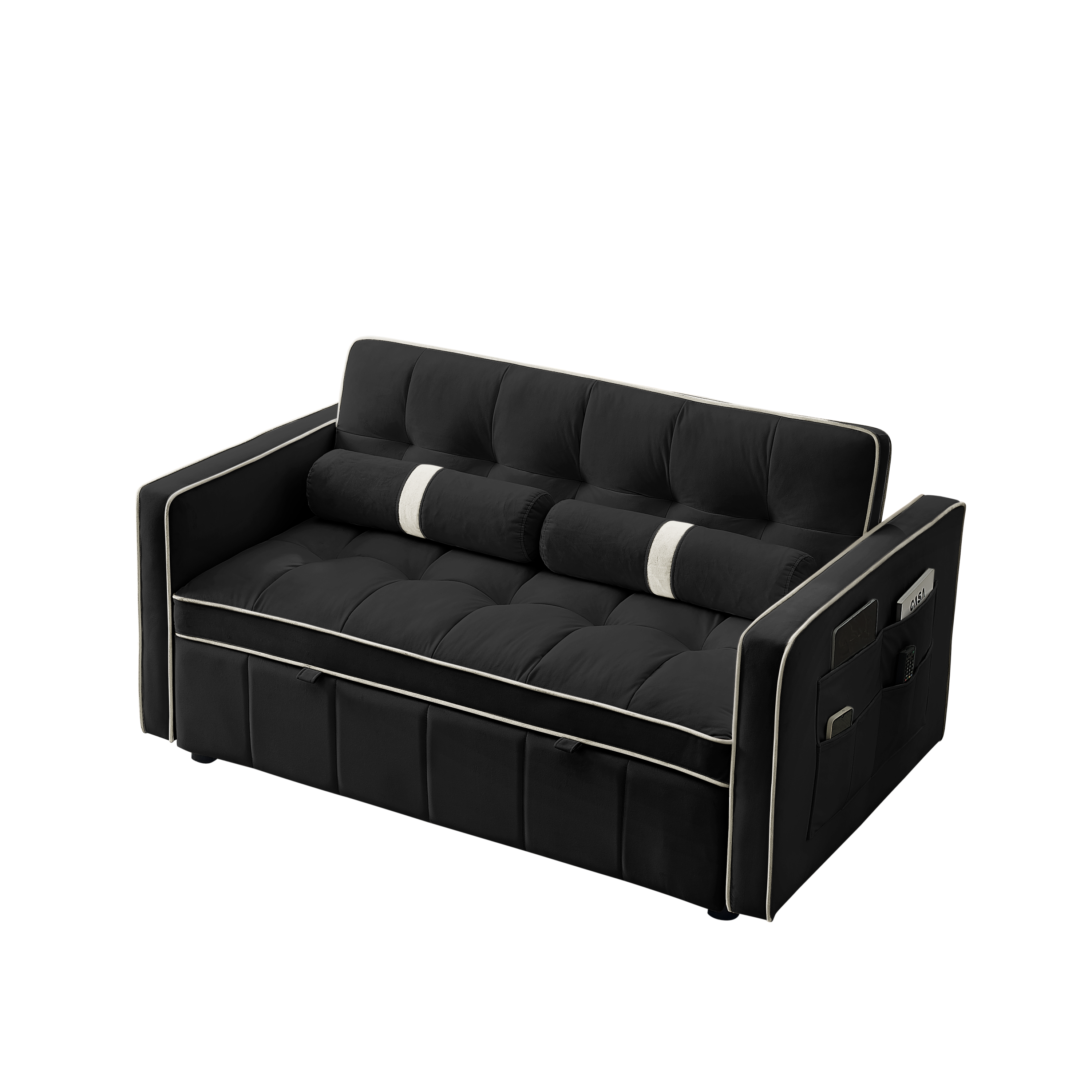 Modern 55.5' Pull Out Sleep Sofa Bed 2 Seater Loveseats Sofa Couch with side pockets, Adjsutable Backrest and Lumbar Pillows for Apartment Office Living Room