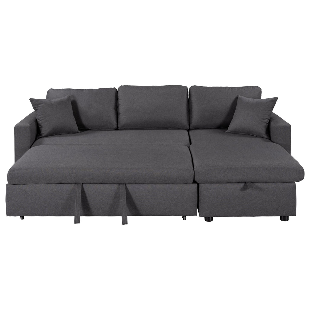 U_STYLE 87.44' Upholstery Sleeper Sectional Sofa Grey with Storage Space, 2 Tossing Cushions