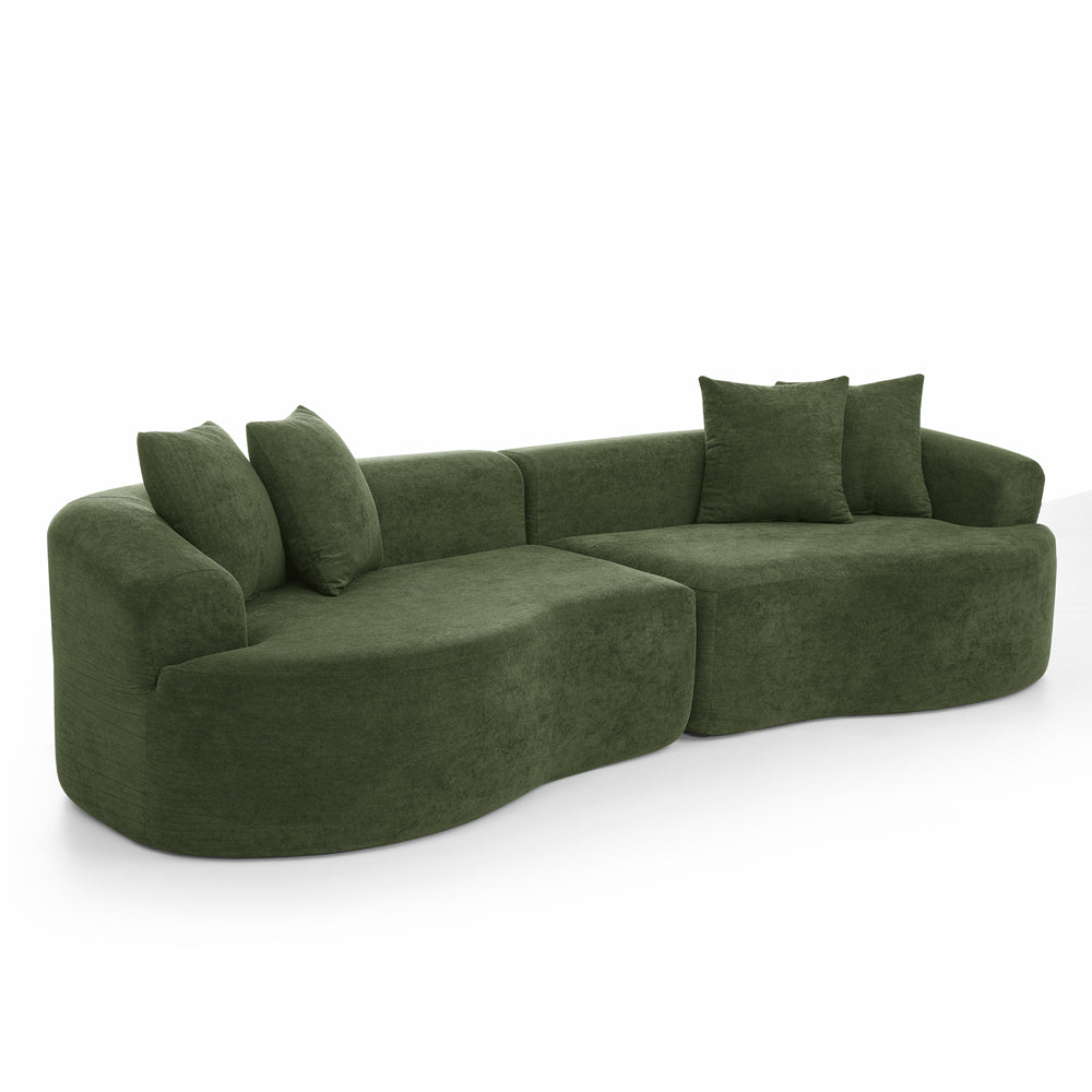 Modern Cloud 4-Seater Sectional Curved Sofa, Minimalist Compression Living Room Couch, No Assembly Needed, Chenille, Green
