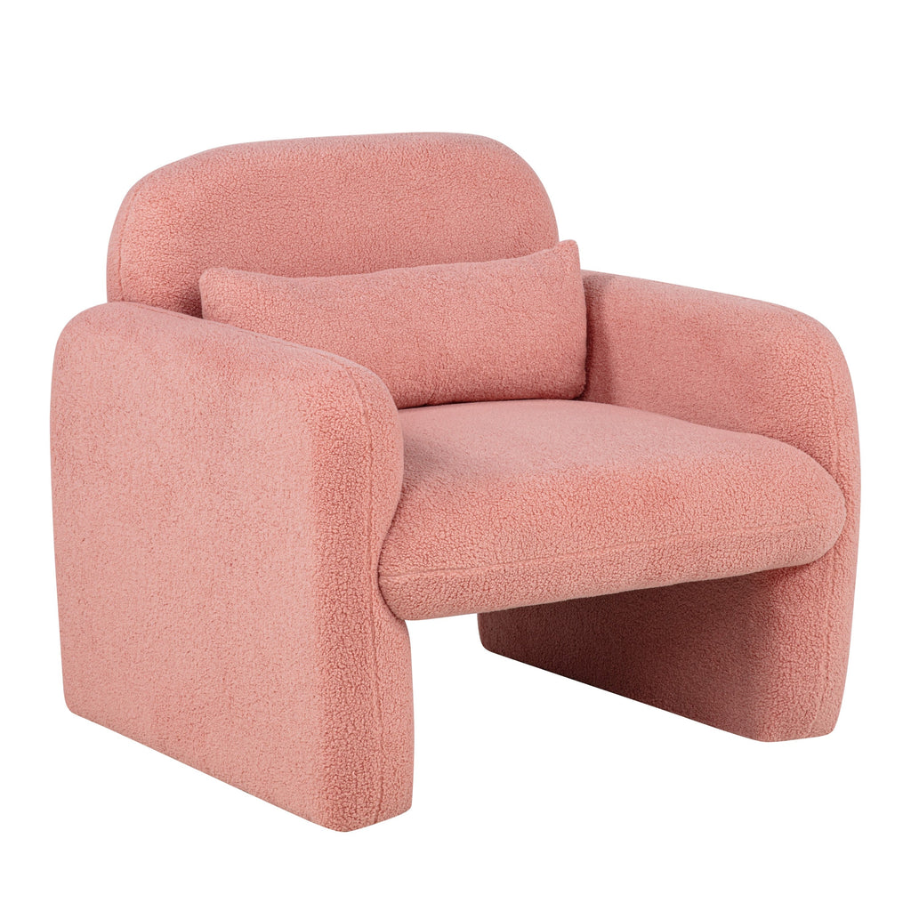 Stylish and Minimalist Teddy Fleece Single Sofa Chair with Arms and Pillow, Armchair, Accent Chair for Living Room, Bedroom, Study,Pink