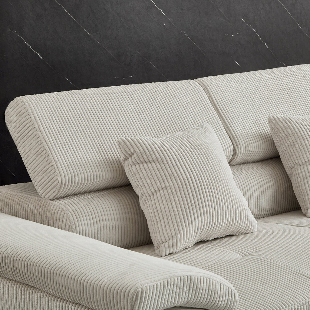 104.3'' Pull Out Sofa Bed with Storage Left Chaise Sofa Bed Corduroy Velvet Upholstery Beige