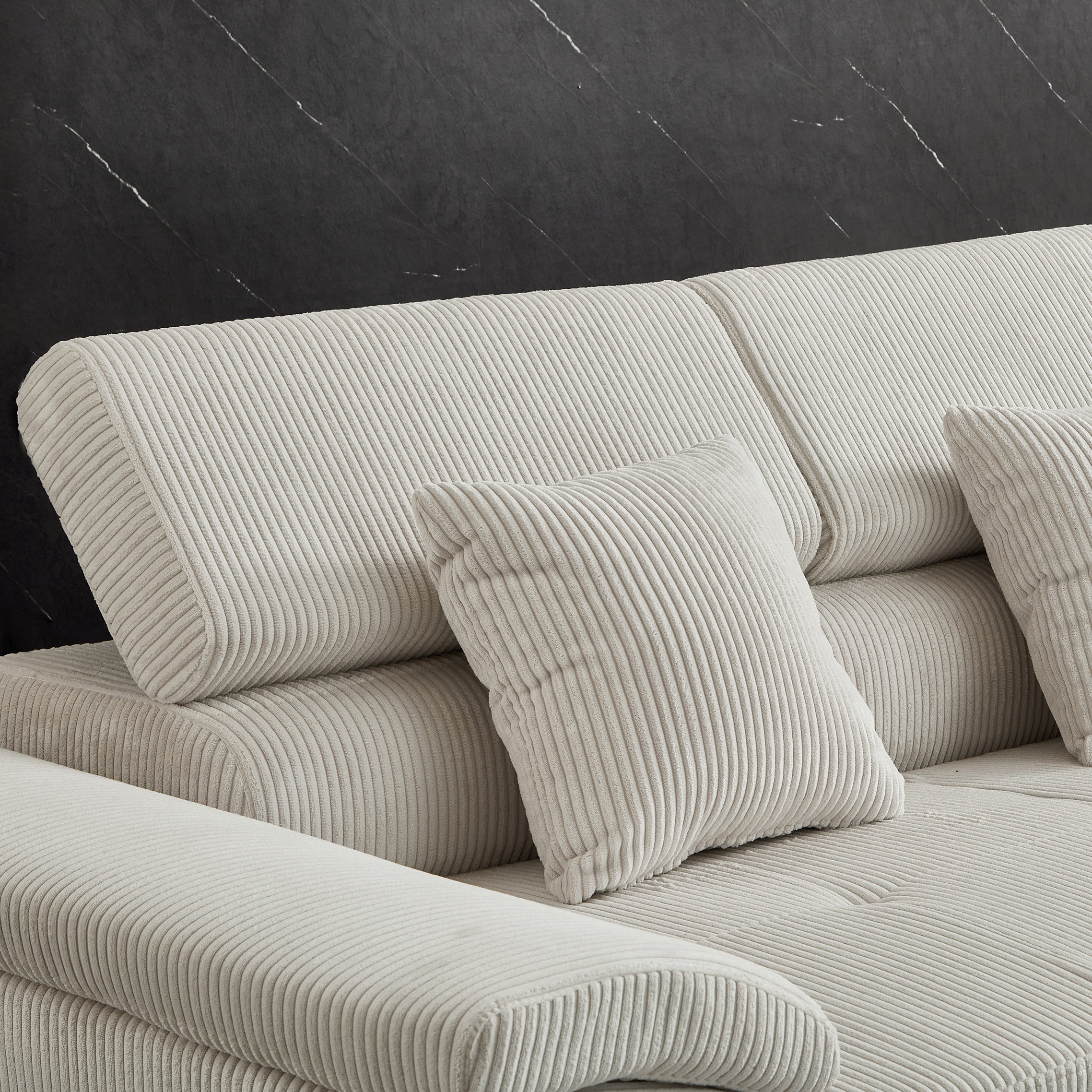104.3'' Pull Out Sofa Bed with Storage Left Chaise Sofa Bed Corduroy Velvet Upholstery Beige