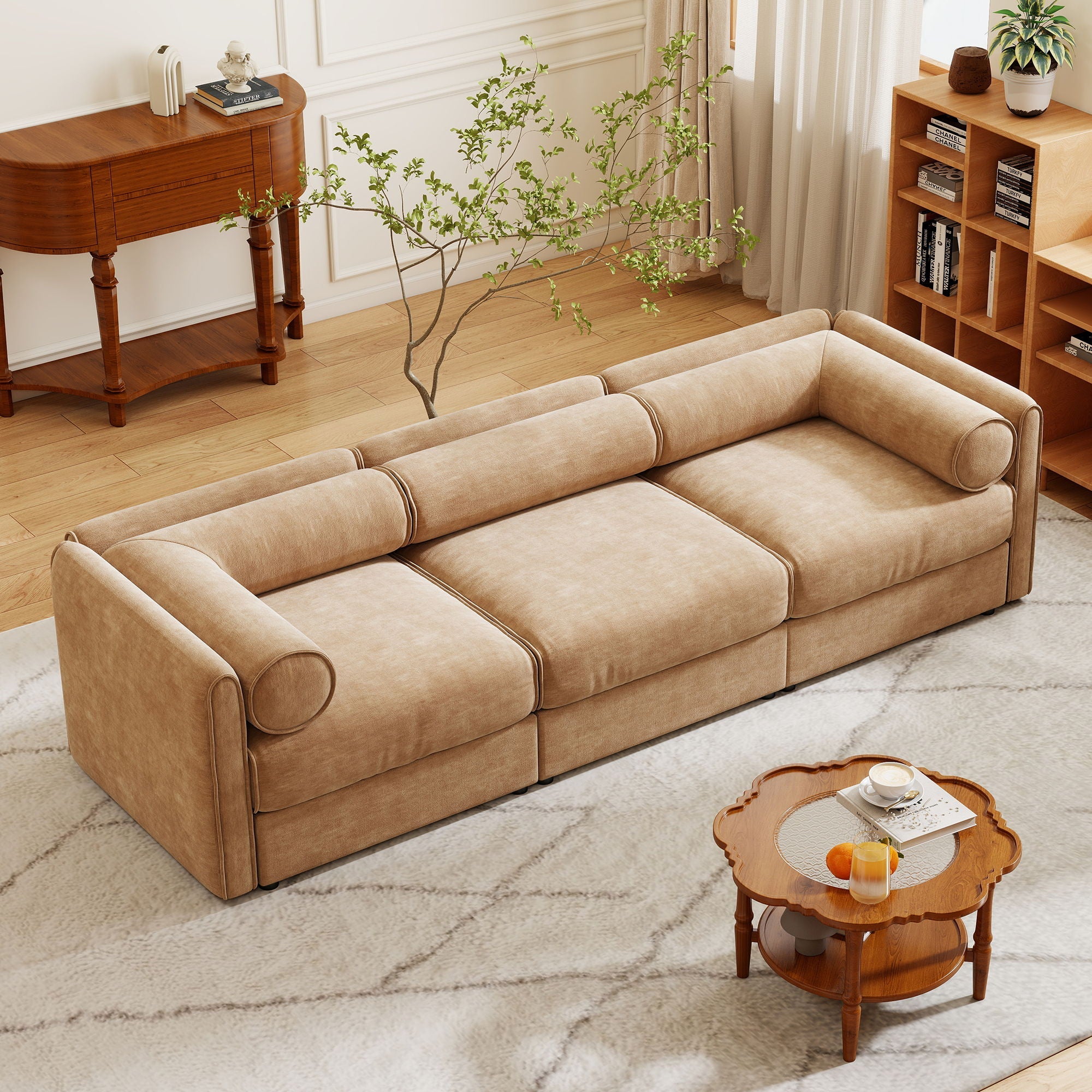 Stylish Sofa With Storage Seat And Cylindrical Backrest