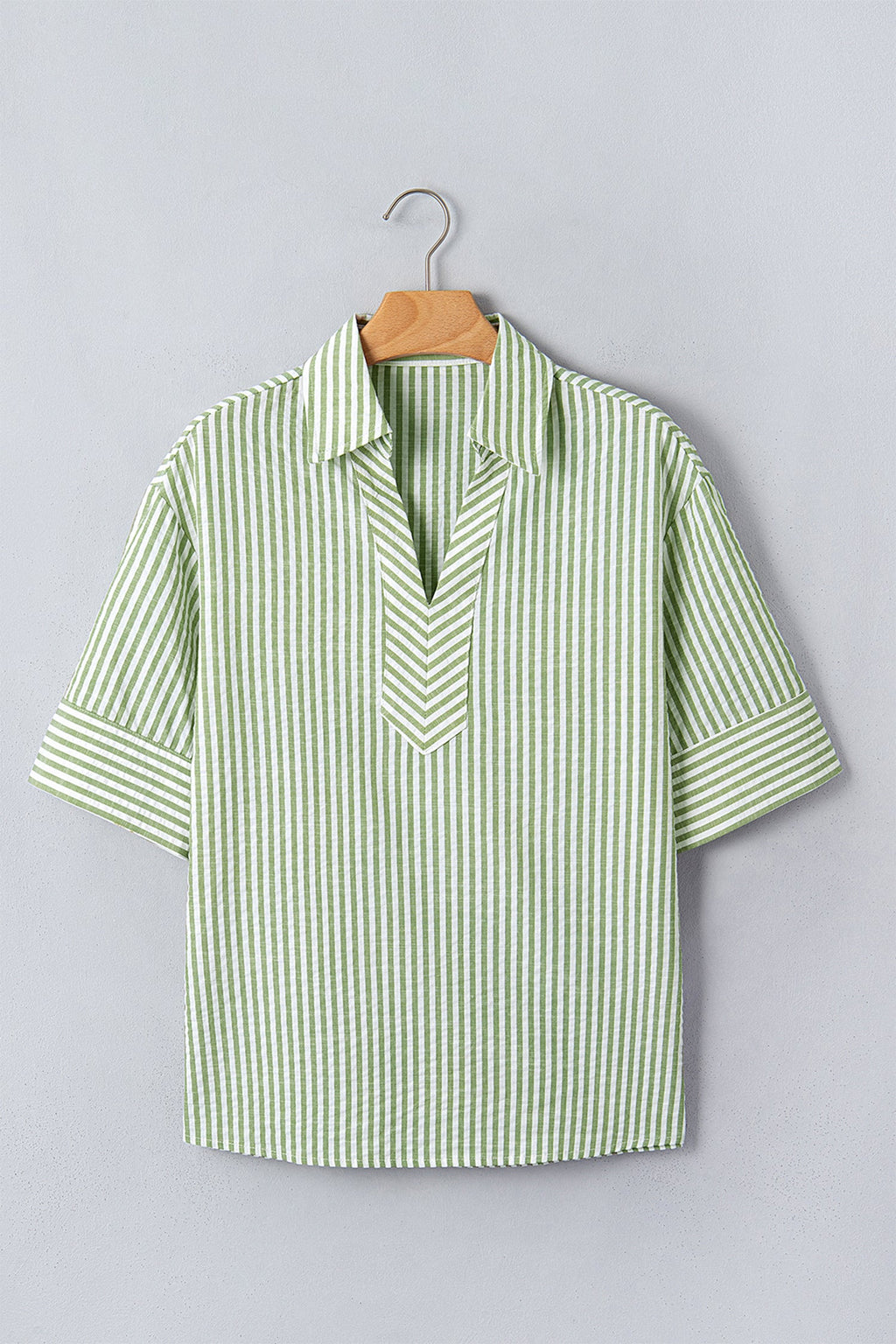 Stripe Collared V-Neck 3/4 Sleeve Blouse