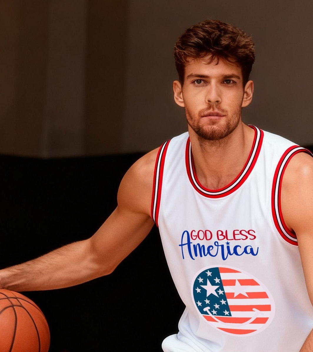 God Bless America Adult White & Red Basketball Jersey | Ships From USA