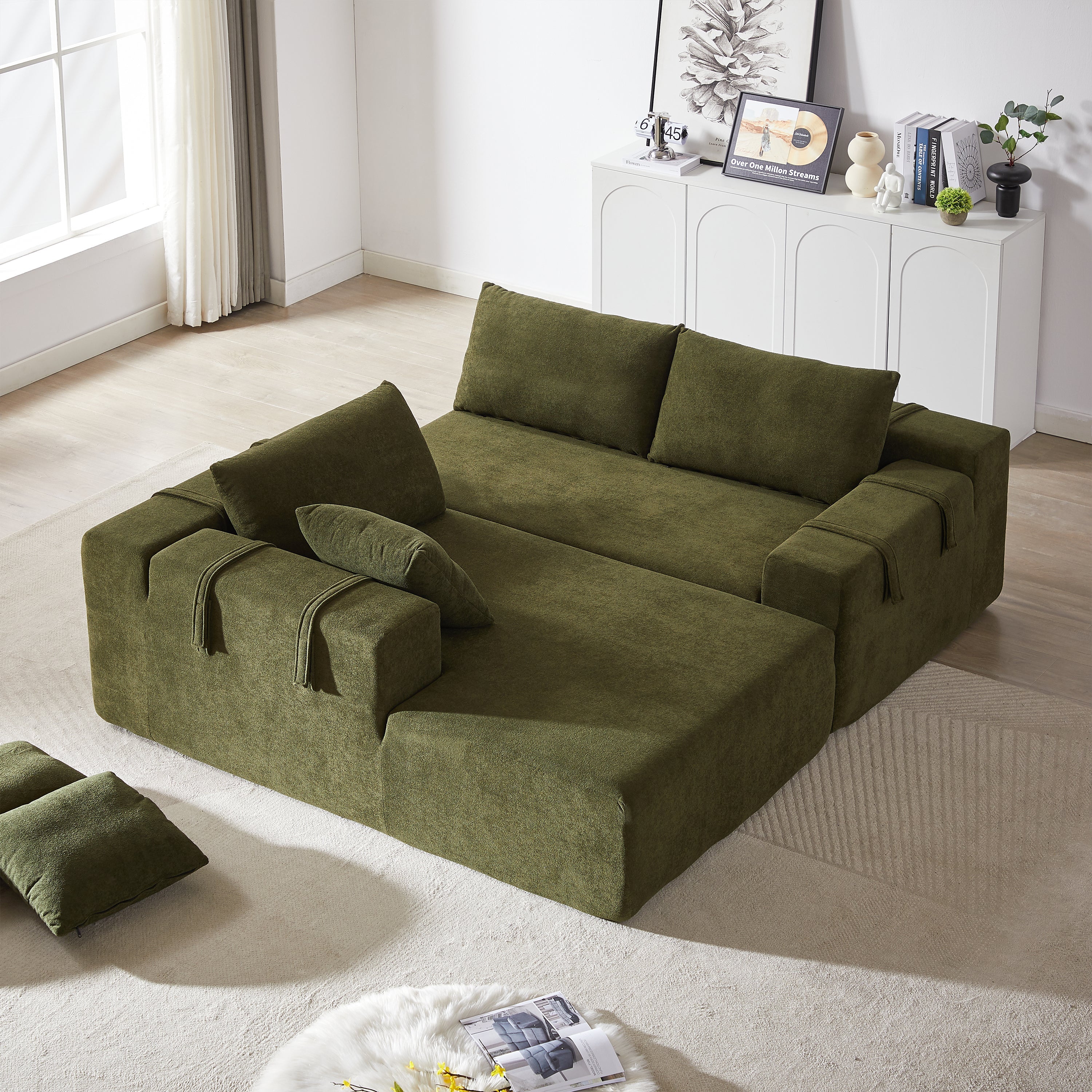 Modern Chenille Upholstered Sectional Sofa Couch Set,Modular 108' L Shaped Sectional Living Room Sofa Set With 6 Pillows,Free Combination Sofa Couch for Living Room,Bedroom(Left Chaise)