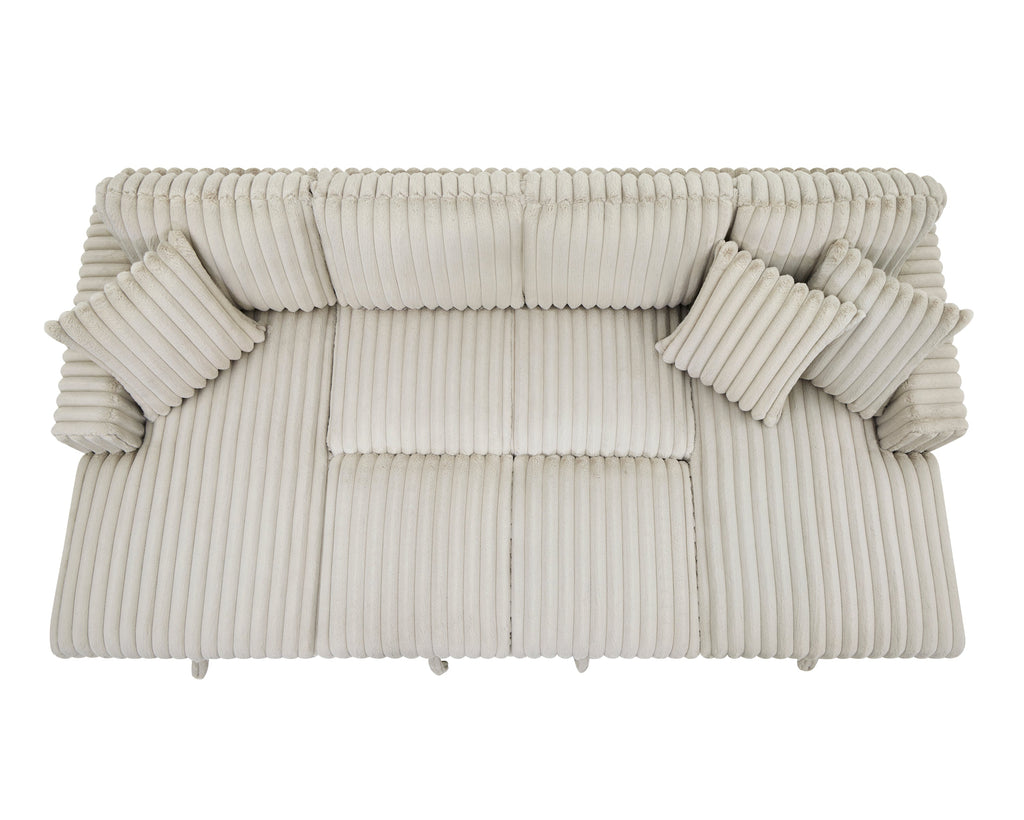 U Shaped Sleeper Sofa, 122 inch Overisze - 2 in 1 Pull Out Bed, Sectional Sleeper Sofa with Double Storage Chaise for Living Room, Rabbit plush Corduroy Fabric Couch, Khaki