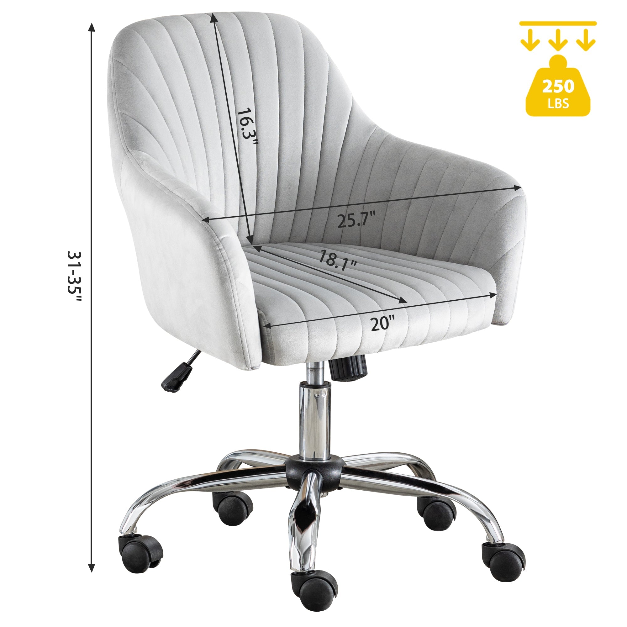 Accent chair Modern home office leisure chair with adjustable velvet height and adjustable casters (LIGHTGRAY)