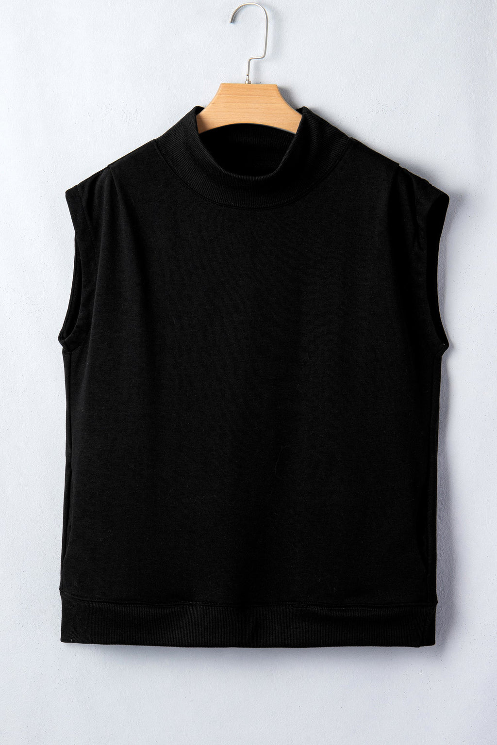 Solid Mock Neck Cap Sleeve Oversized Top