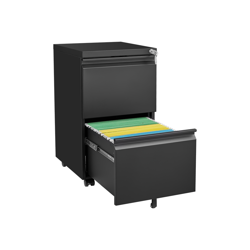 Metal Black 2 Drawer File Cabinet with Lock, Mobile Filing Cabinet for Home Office, Fits Letter/Legal/A4