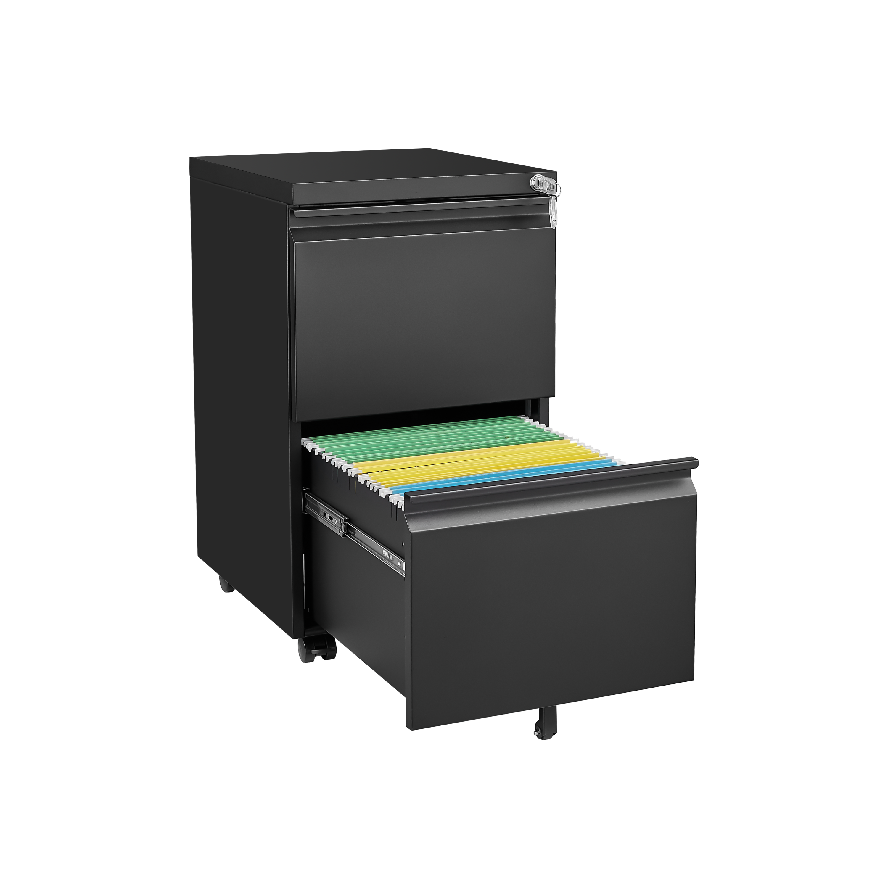 Metal Black 2 Drawer File Cabinet with Lock, Mobile Filing Cabinet for Home Office, Fits Letter/Legal/A4