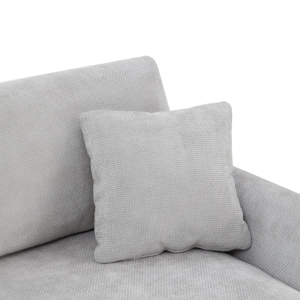 Modern Oversized L-shaped Sectional Sofa with Chaise and Free Pillows, Chenille Fabric, 119*55 Inches, Light Gray