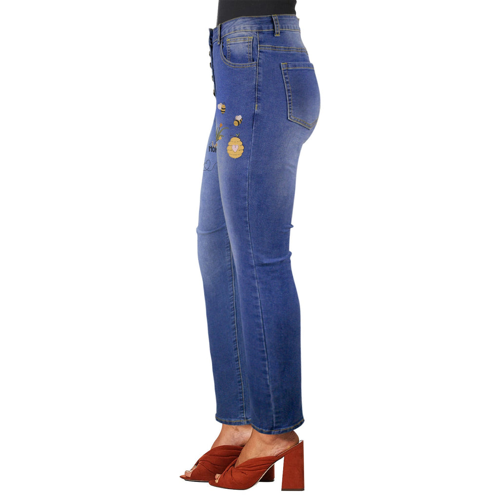 Women's Hello Honey Decorated Design Jeans with Front Printing